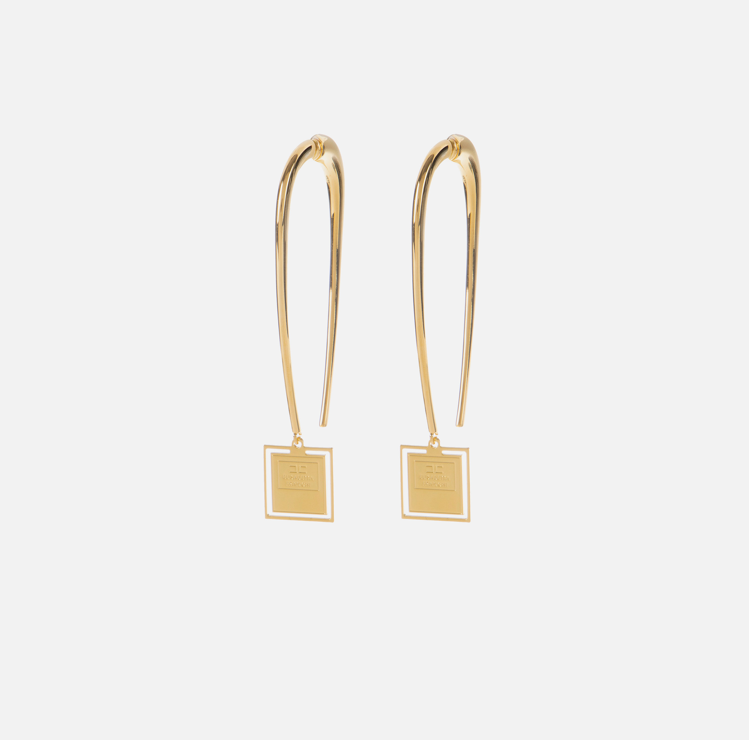 Metal Earrings With Square Logo Plaque Elisabetta Franchi