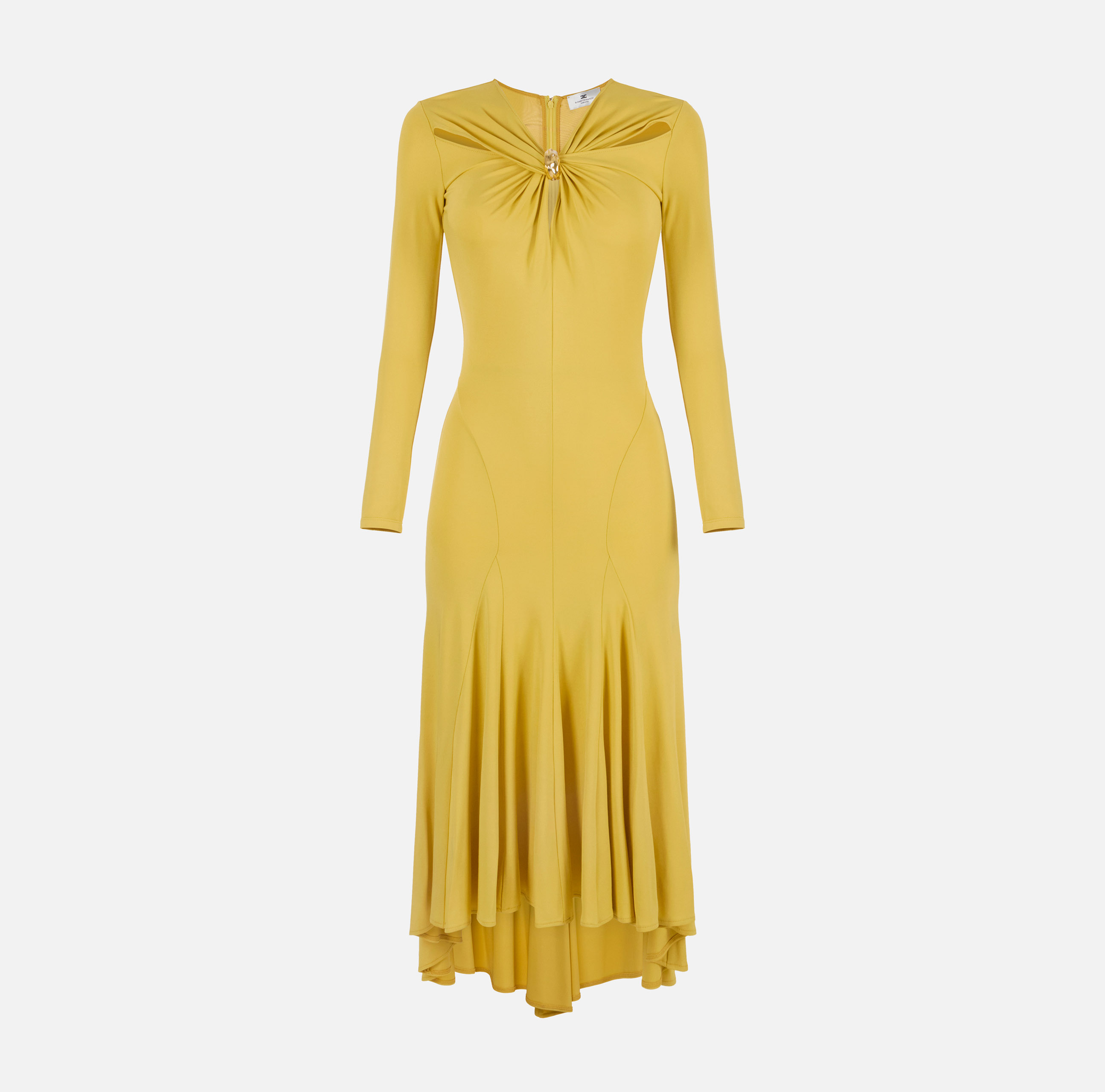 green emerald velvet dress ELISABETTA FRANCHI Women's long yellow dress with jewel logo main image 1