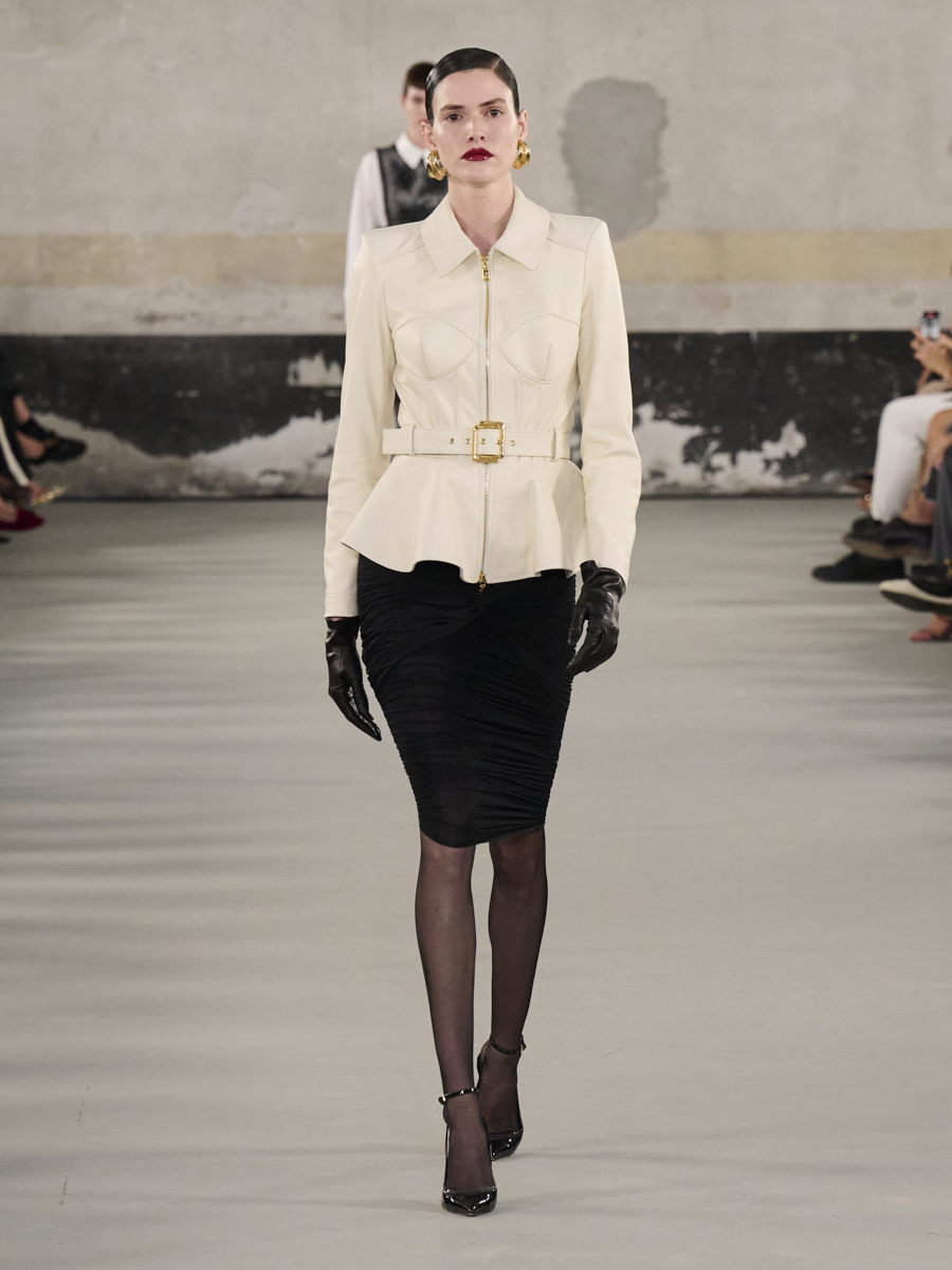 【25-26AW】ELISABETTA FRANCHI ロゴ ジャージードレス ベージュ Elisabetta Franchi - Monogram Patterned Sheath Dress - Black
