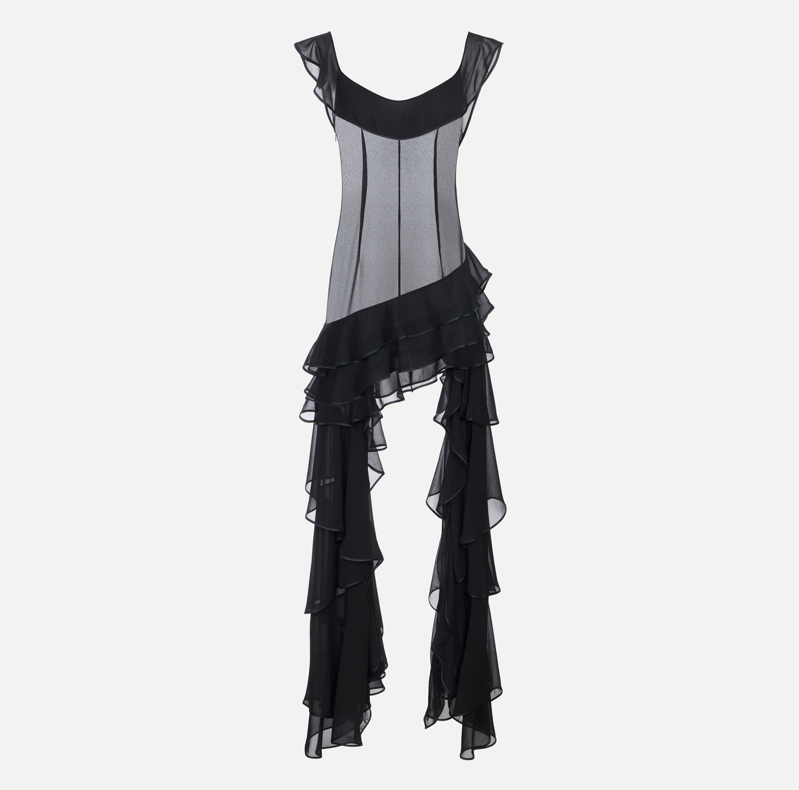 Dress in georgette fabric with ruffles, image 7 of 7