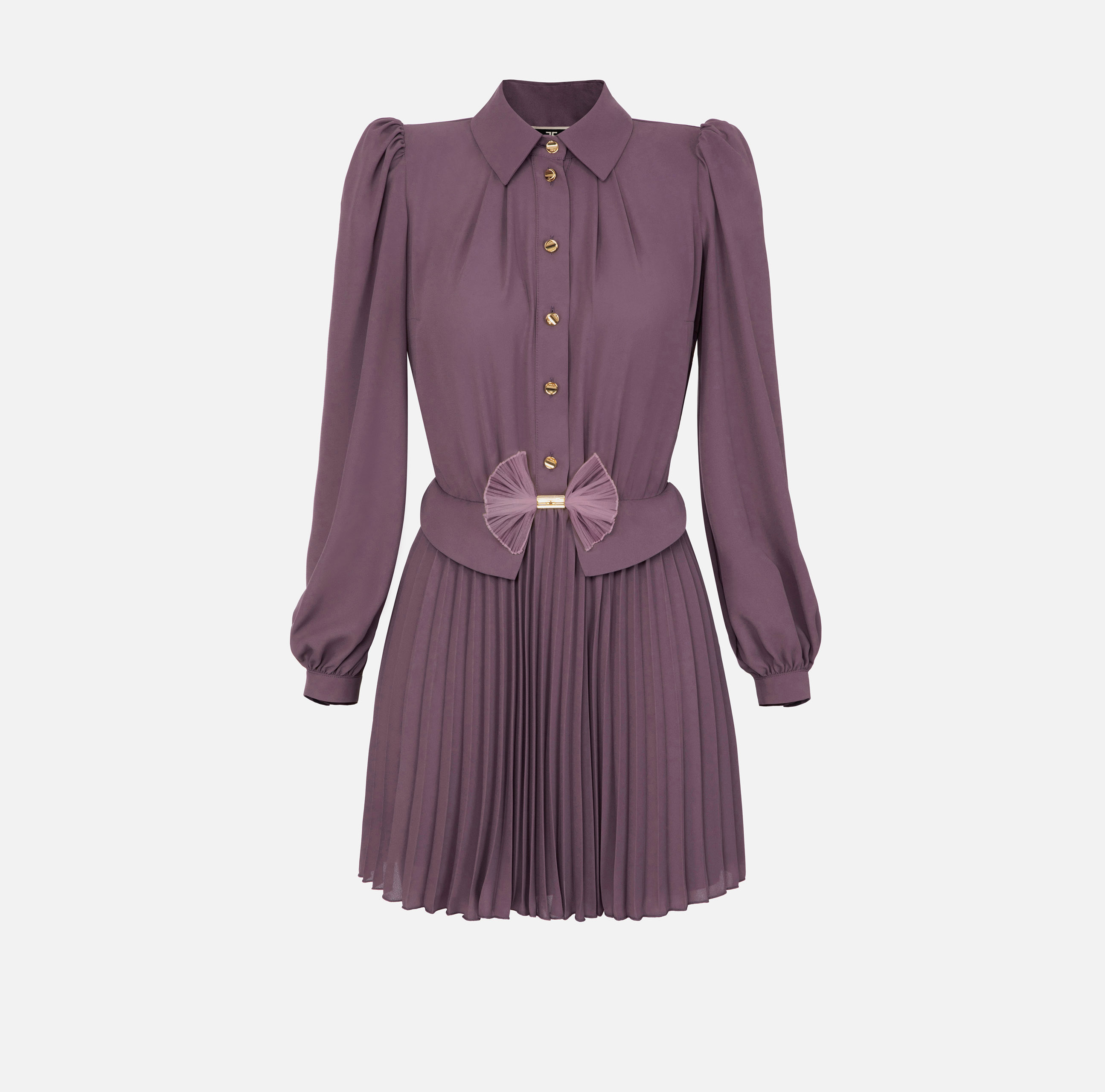 Shirt mini-dress in georgette fabric with bow | Elisabetta Franchi