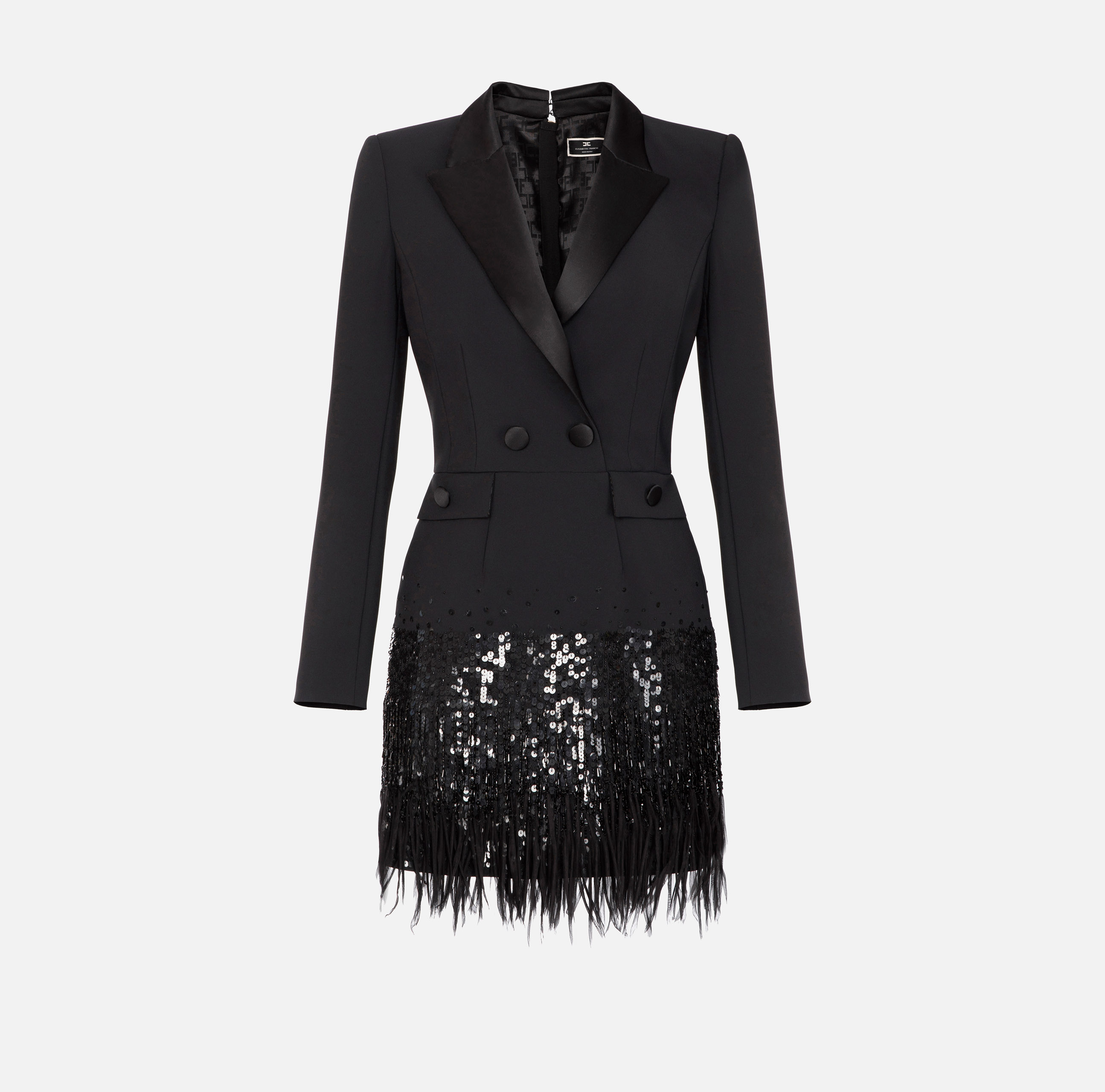 Coat dress in double layer crêpe fabric with sequins and fringes ...