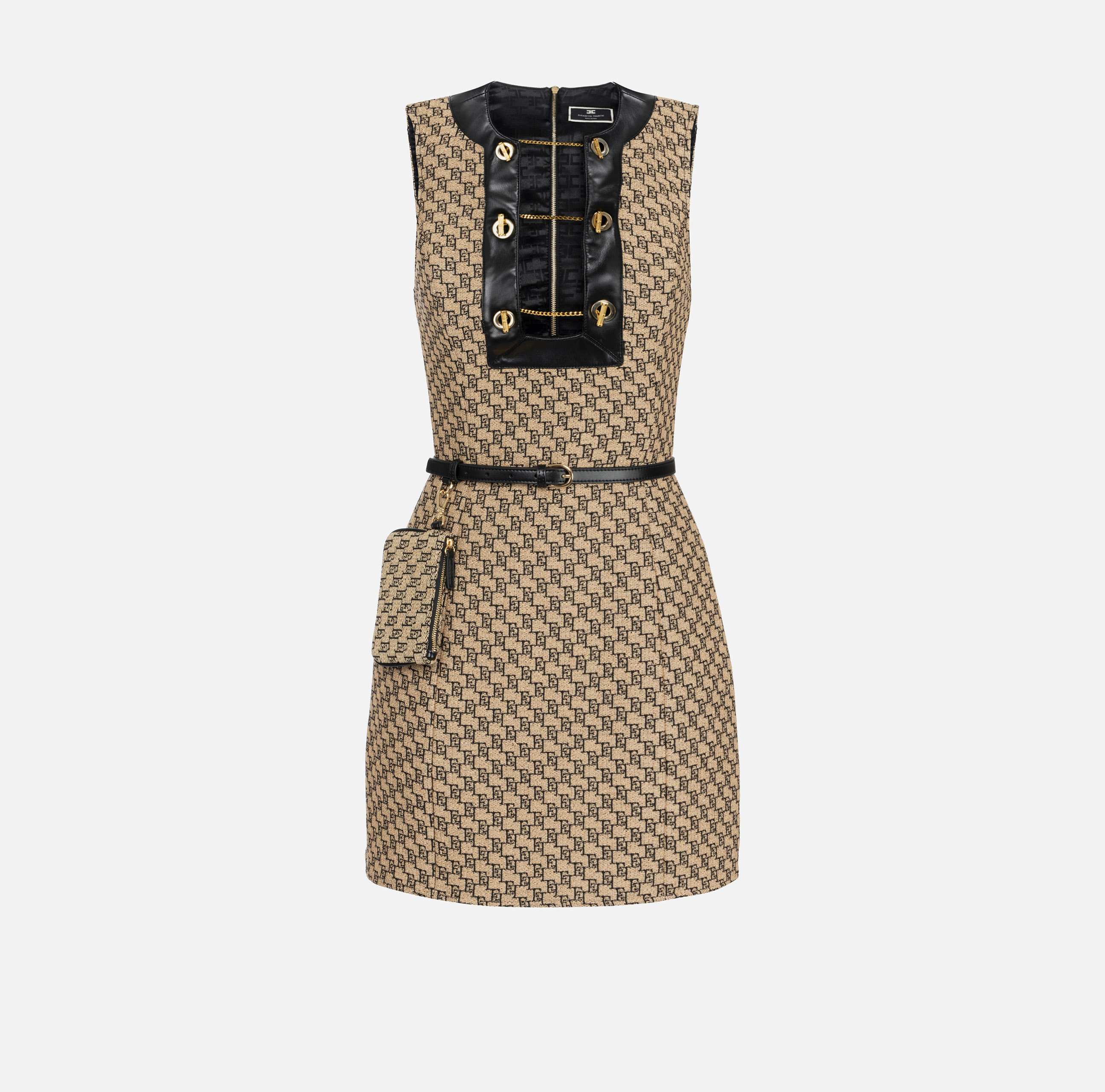 Jacquard raffia mini-dress with cufflink buttons | Elisabetta Franchi