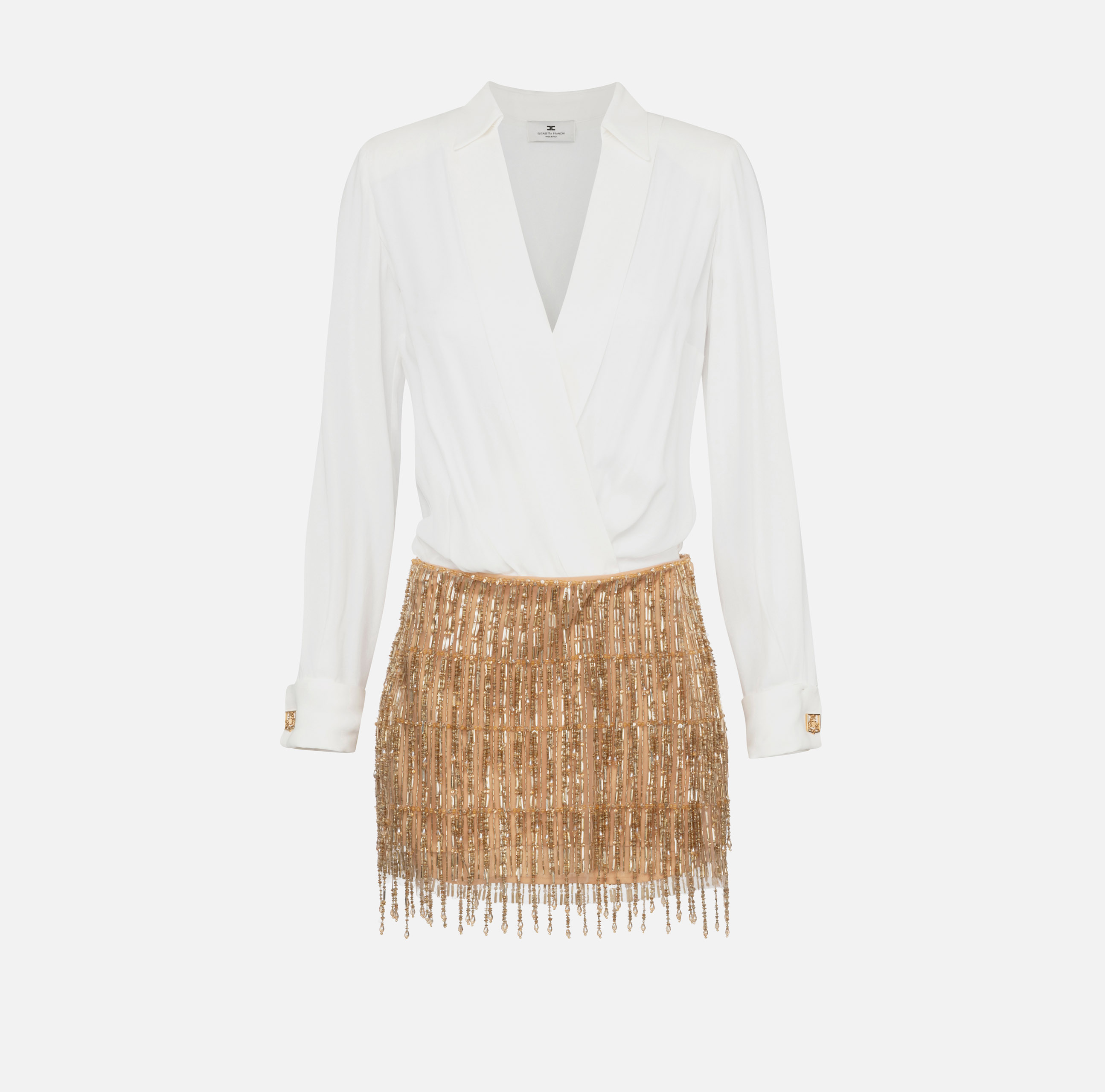 Shirt mini-dress with sequin-embroidered skirt | Elisabetta Franchi