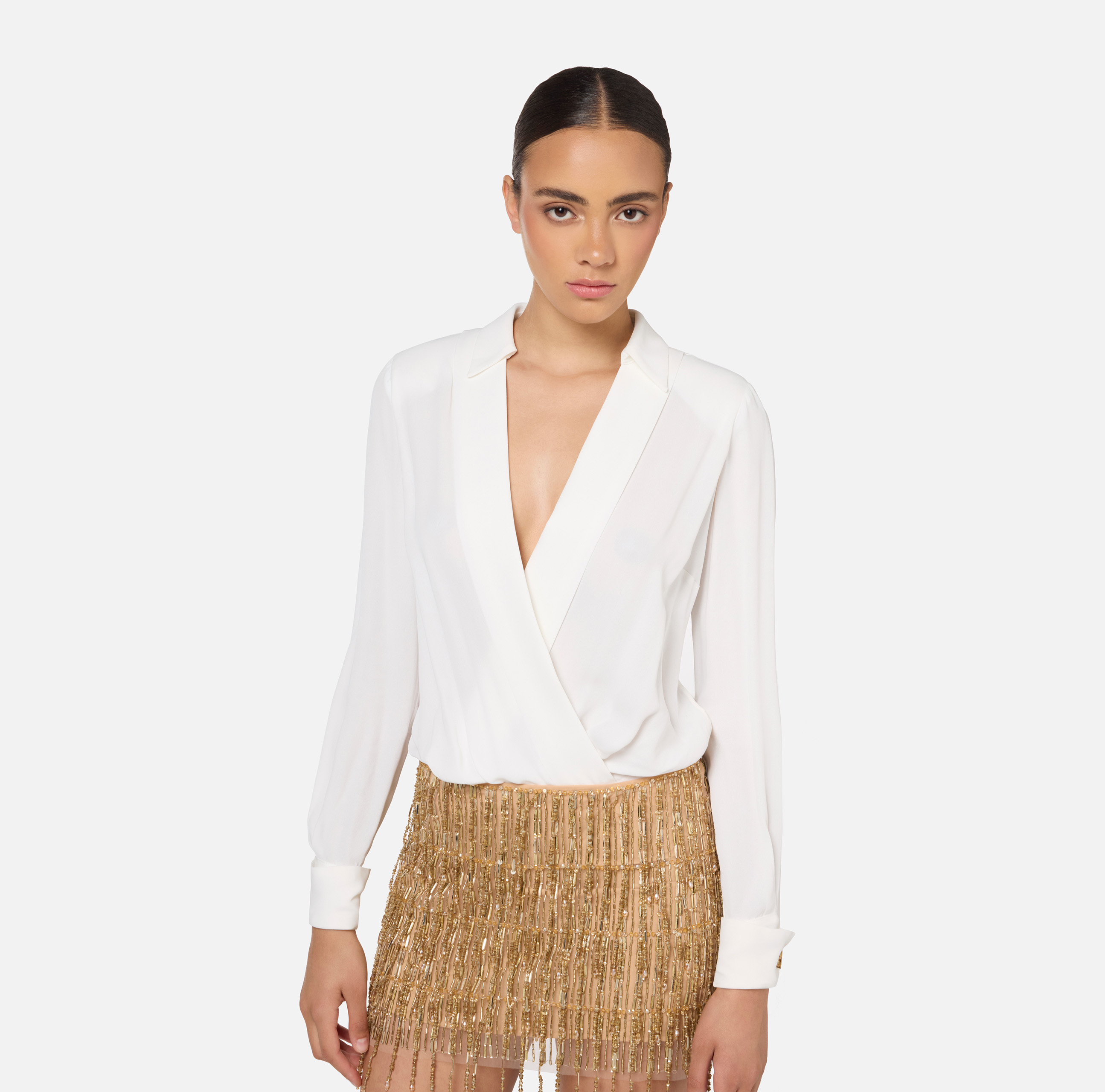 Shirt mini-dress with sequin-embroidered skirt | Elisabetta Shirt mini-dress with sequin-embroidered skirt | Elisabetta