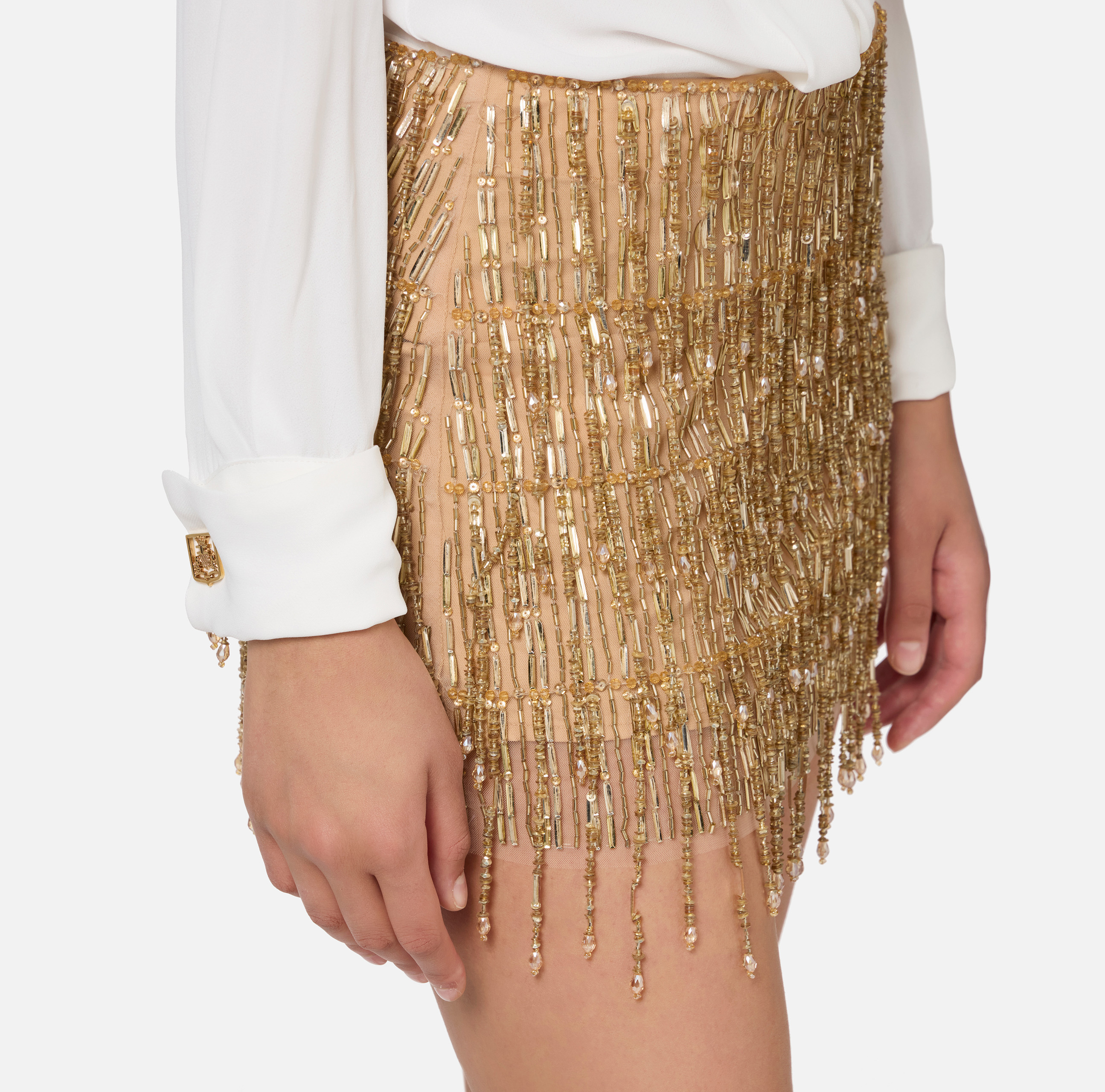 Shirt mini-dress with sequin-embroidered skirt | Elisabetta Shirt mini-dress with sequin-embroidered skirt | Elisabetta