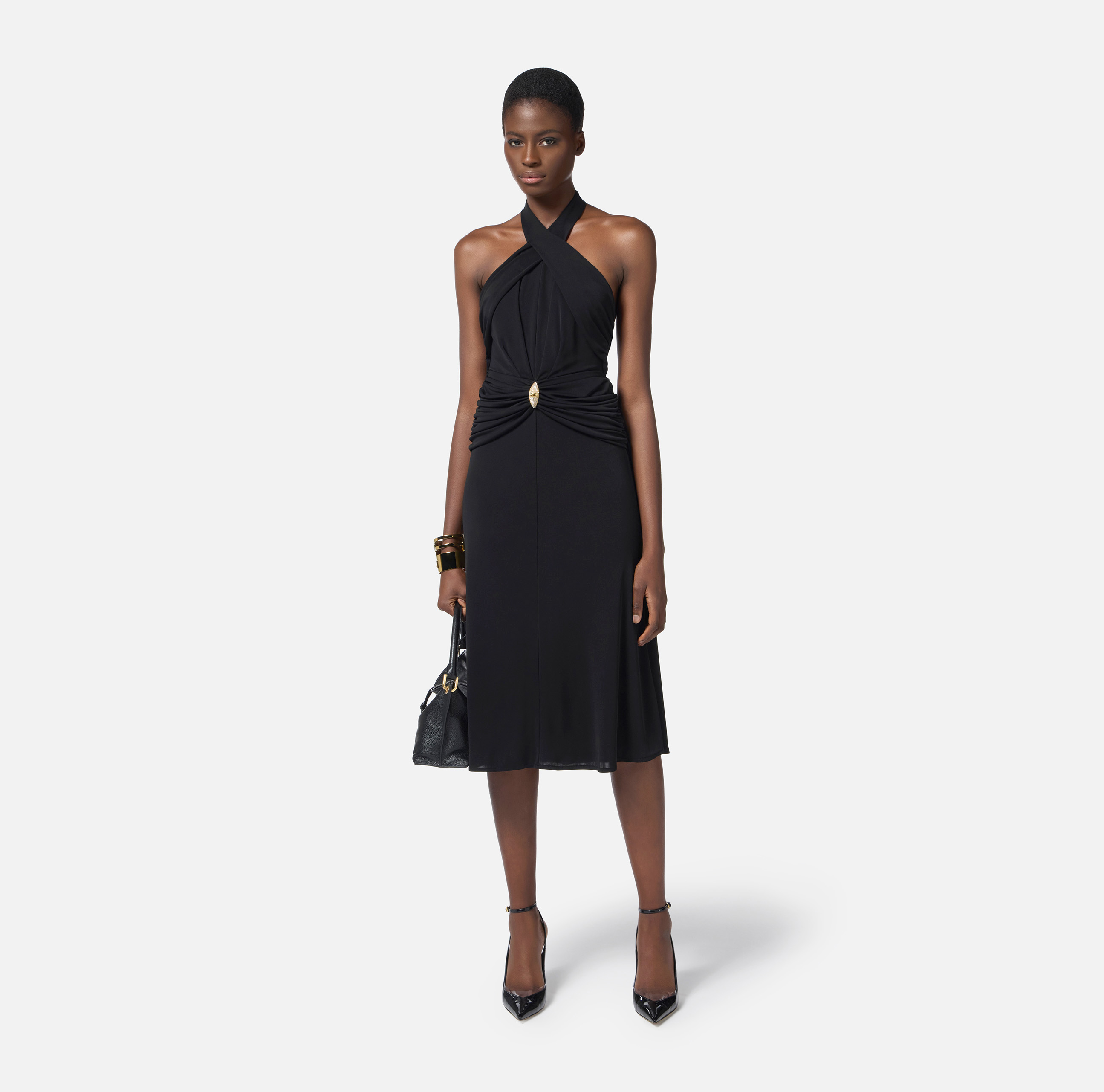 Dress in lightweight jersey fabric with crossover neckline