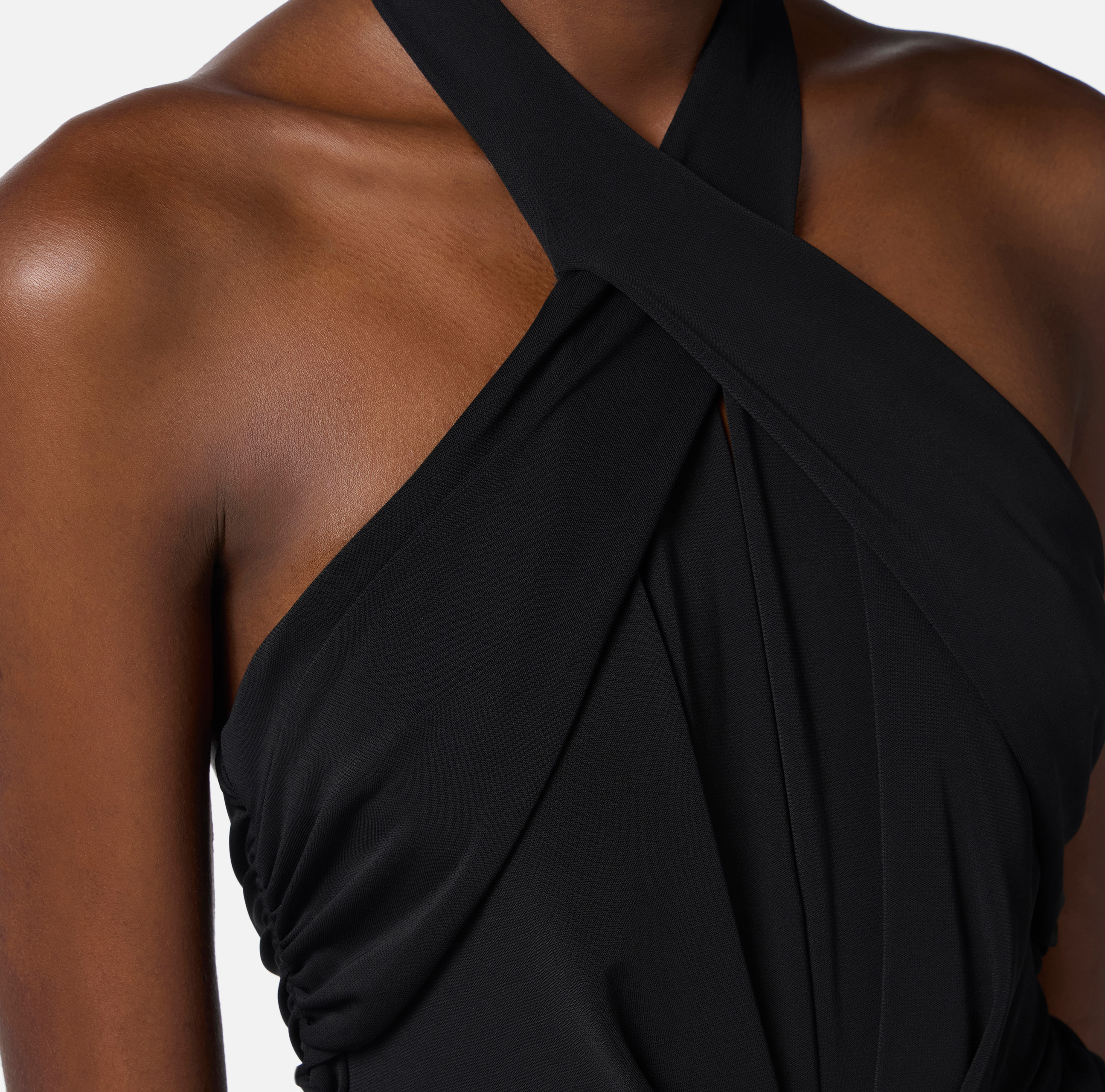 Dress in lightweight jersey fabric with crossover neckline