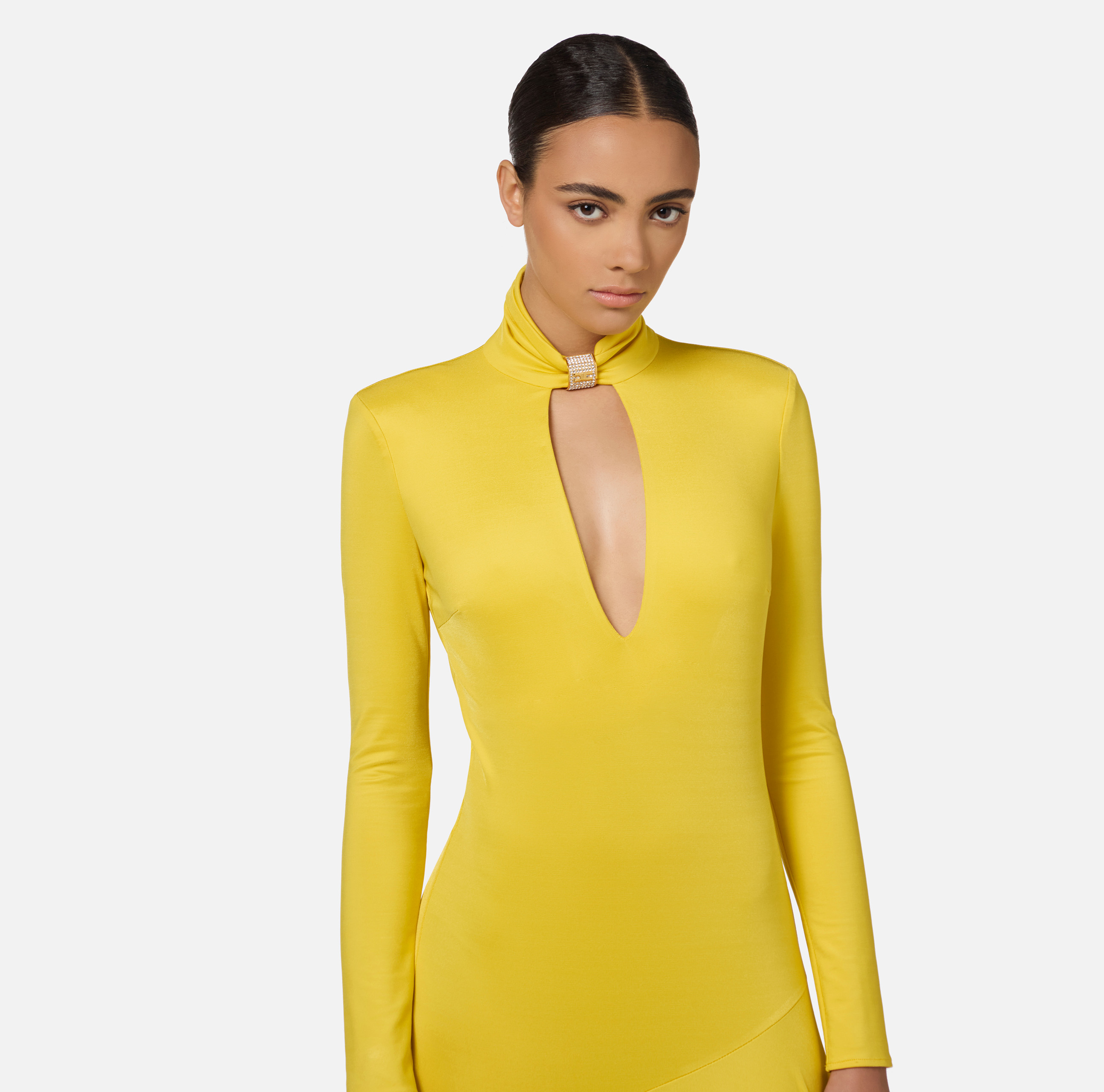 【送料 関税込】 ELISABETTAFRANCHI JERSEY MIDI DRESS WITH * Jersey midi dress with side knot | Elisabetta Franchi® Outlet
