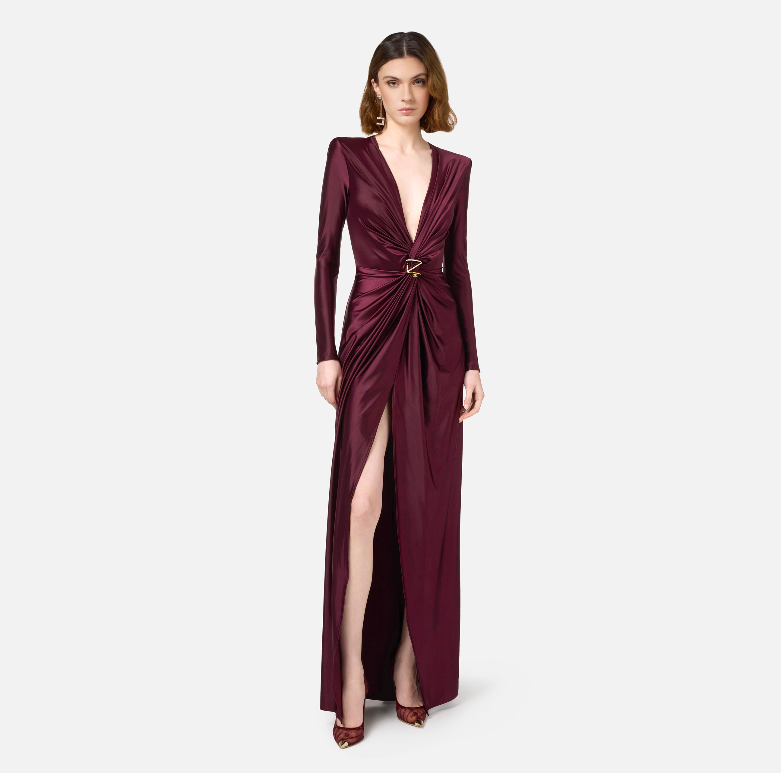ELISABETTA FRANCHI●ゴールドロゴ付き レッドカーペットドレス ELISABETTA FRANCHI○ゴールドロゴ付き レッドカーペットドレス