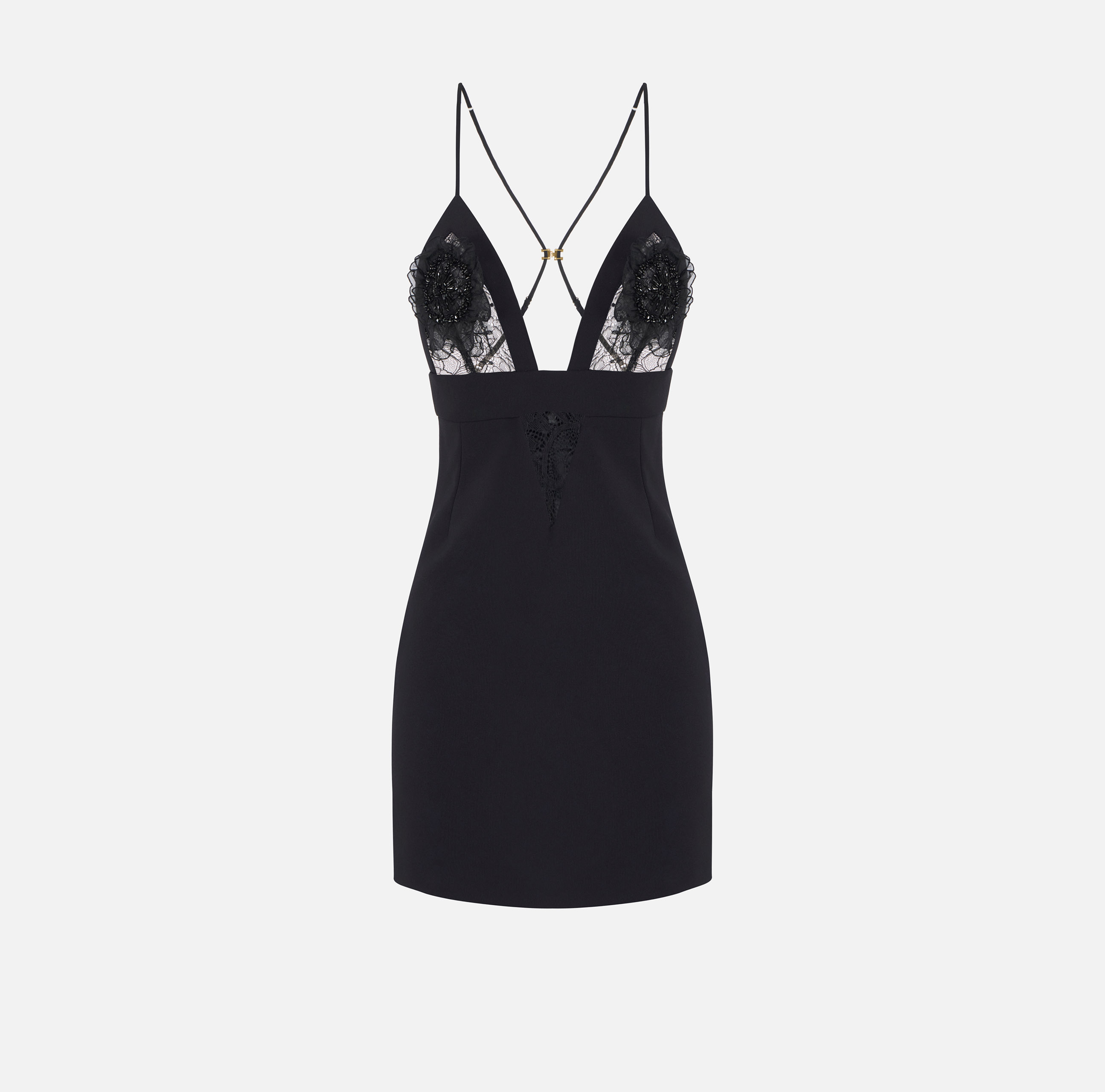 elisabetta franchi Robe en double crêpe léger avec dentelle et fleurs