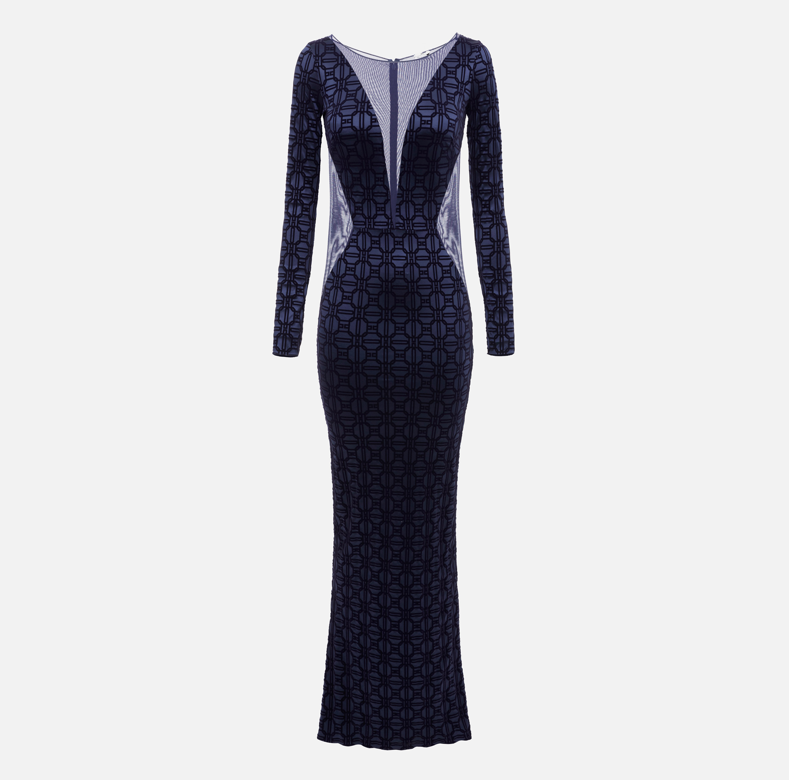Elisabetta Franchi◆flock Lycra and tulle fabric Red carpet dress in flock Lycra and tulle fabric