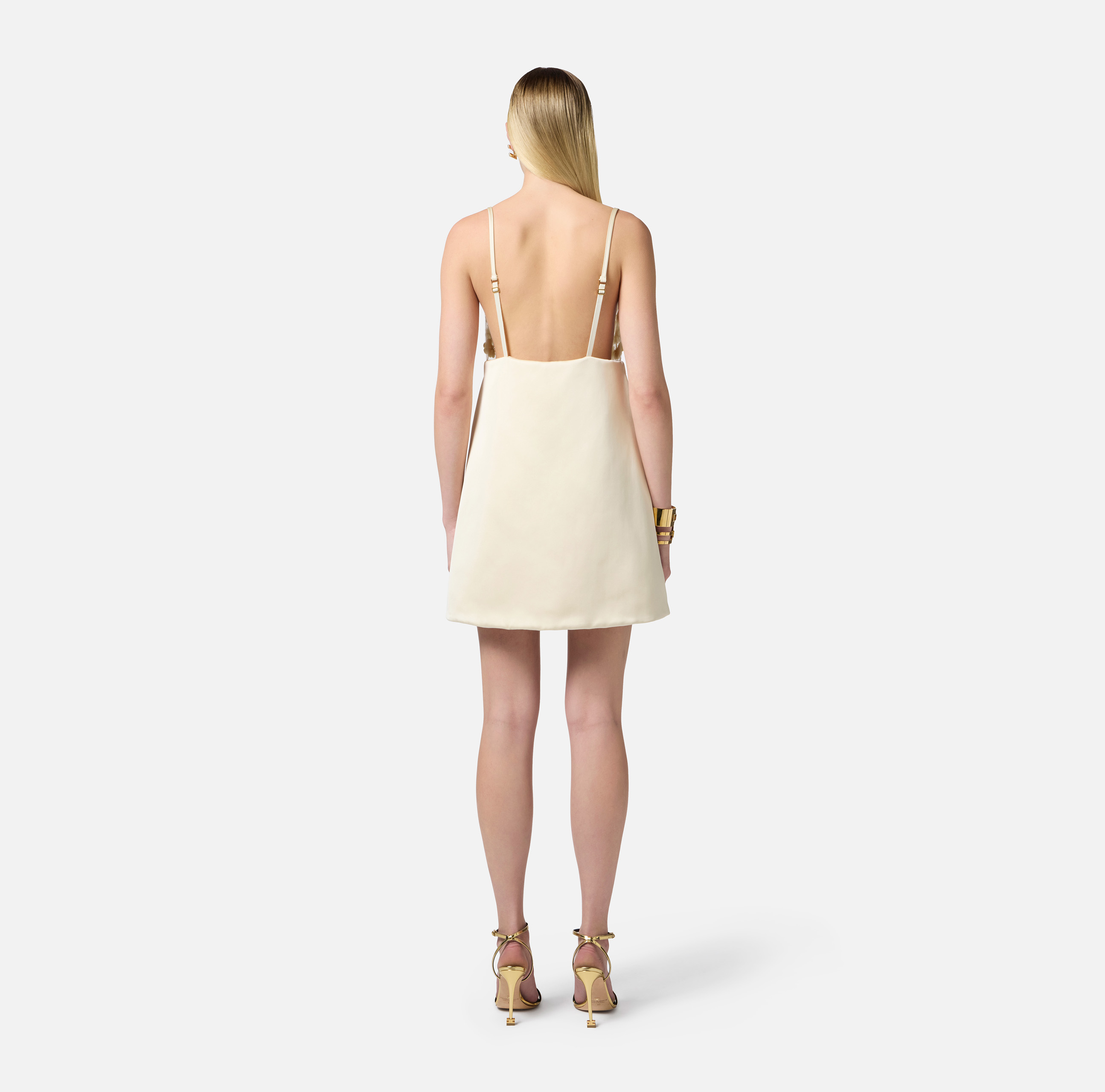 Dress in duchesse satin with 3D flowers | Elisabetta Franchi