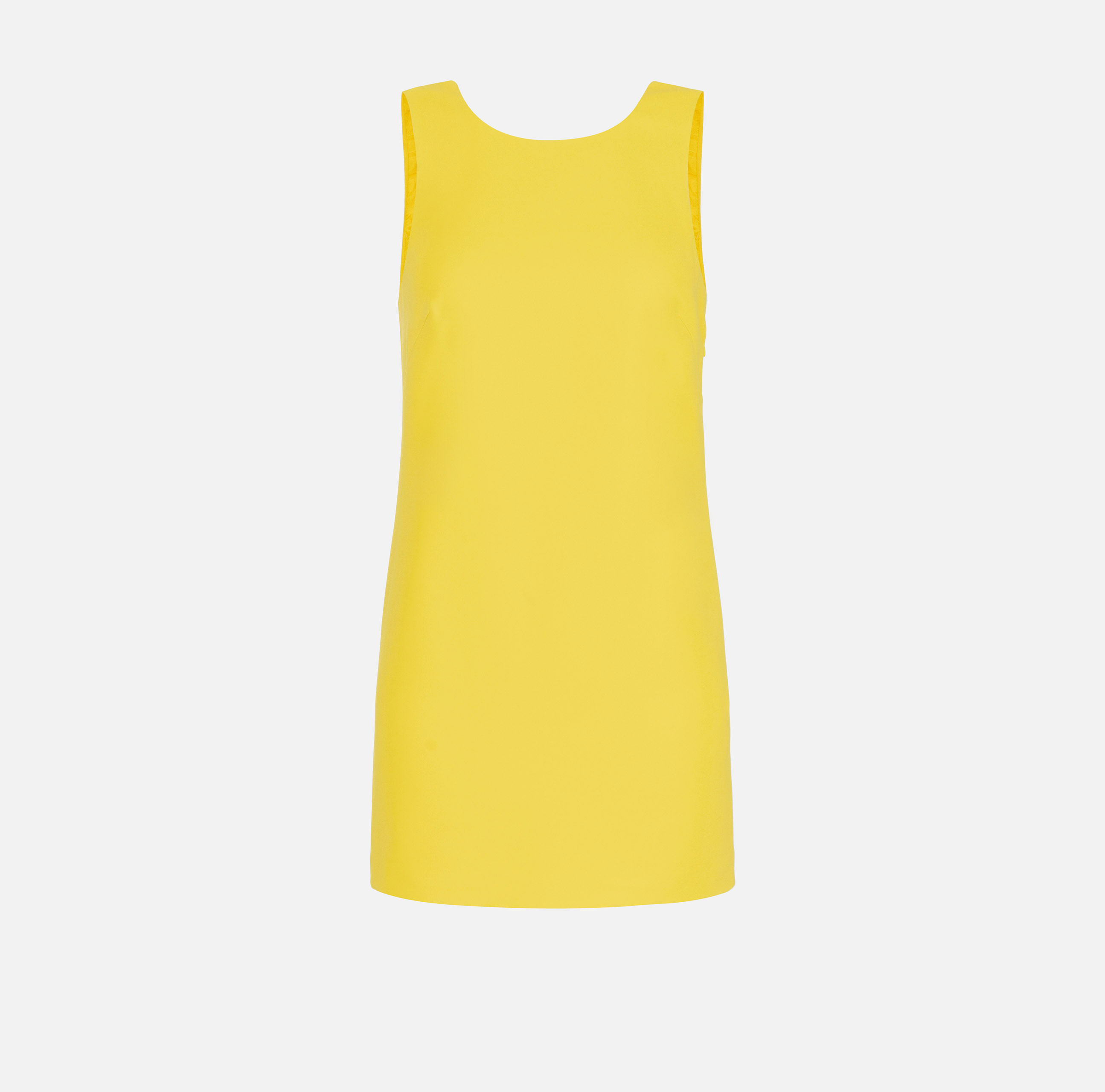 Boxy mini-dress in flowing crêpe fabric with neckline and