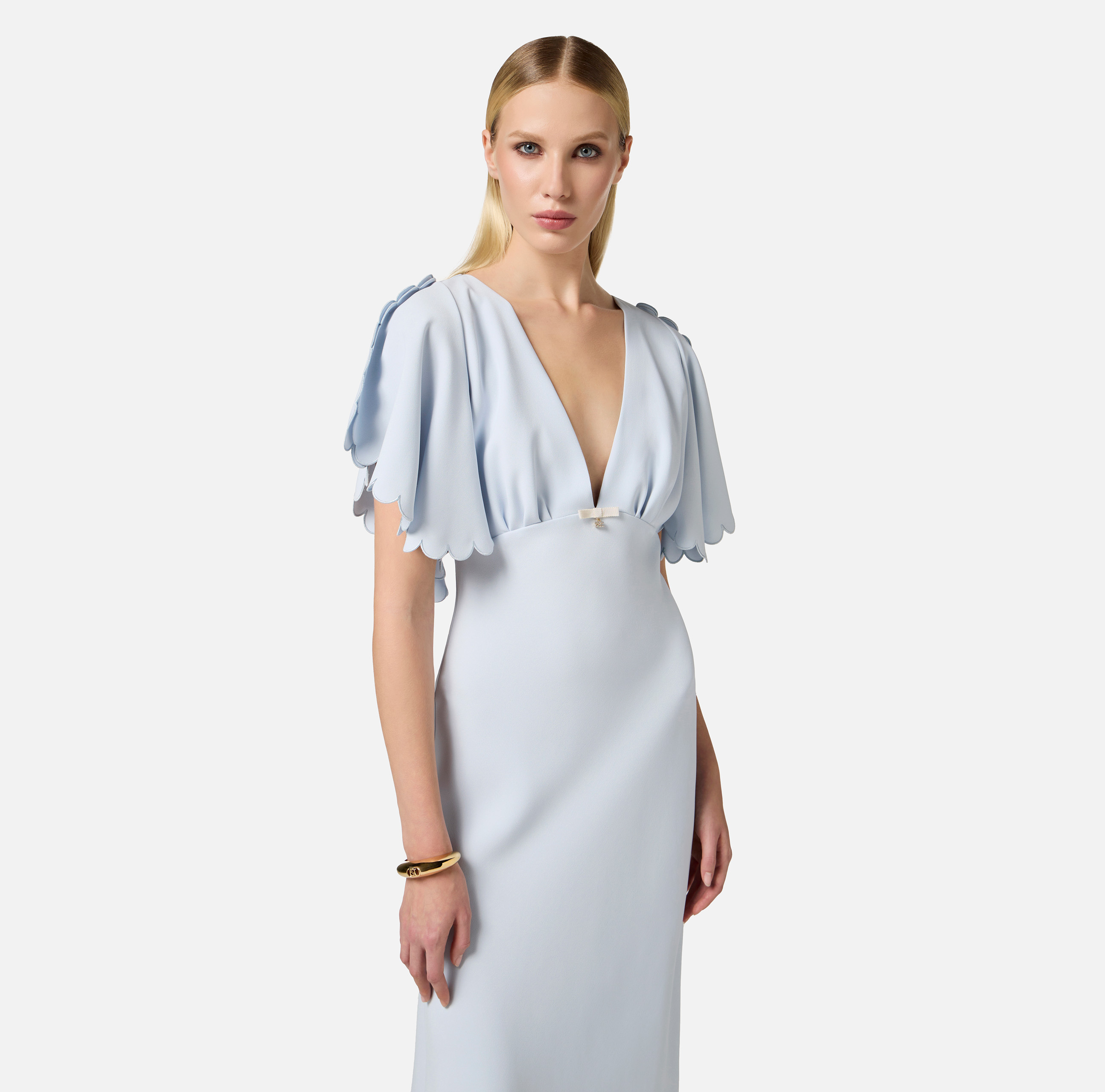 ワンピース ELISABETTA FRANCHI DRESS (AB76852E2 A28) Dress in lightweight crêpe fabric with embroidered scallop