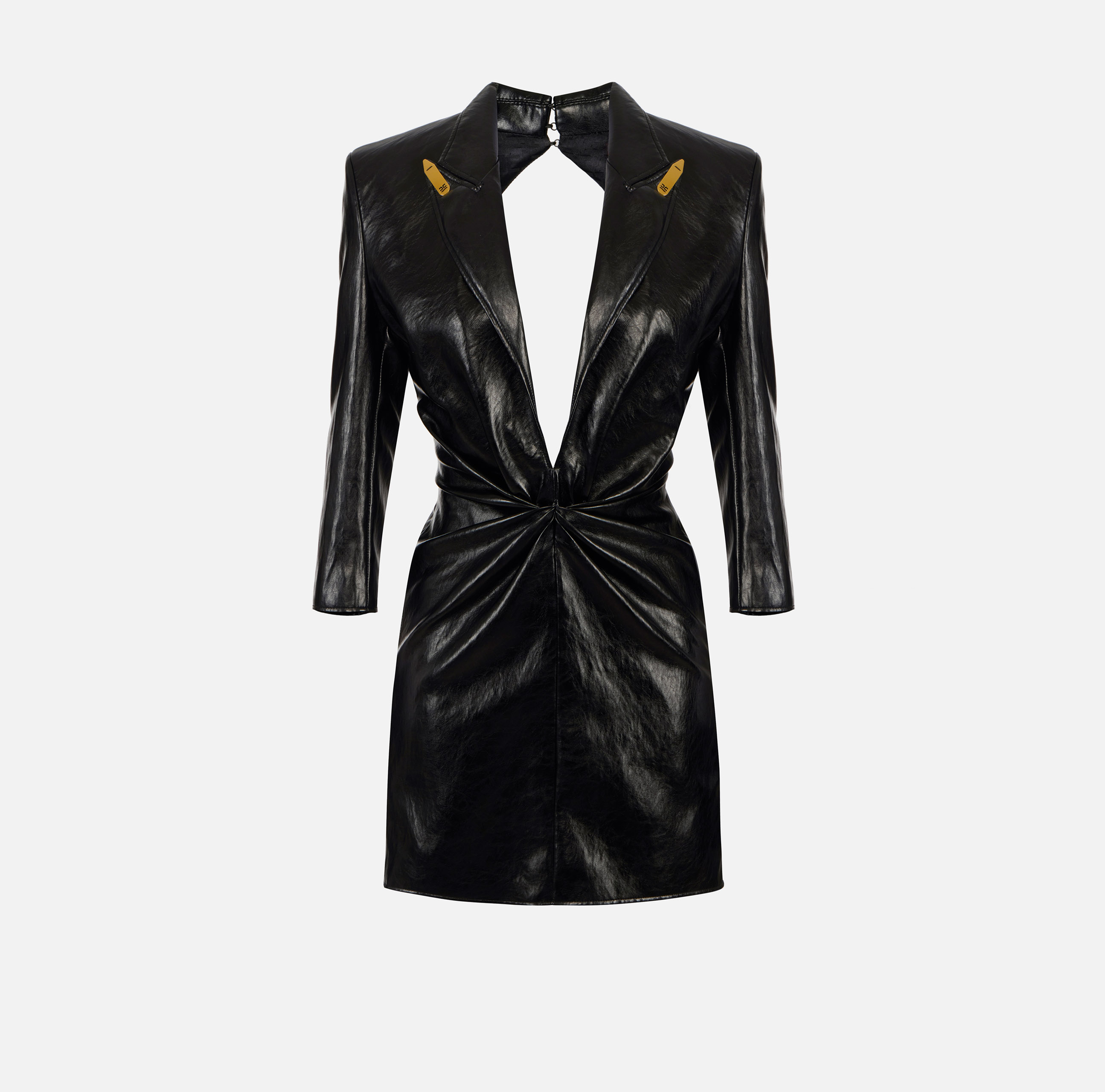 Crackled leather-effect dress with lapels | Elisabetta Franchi