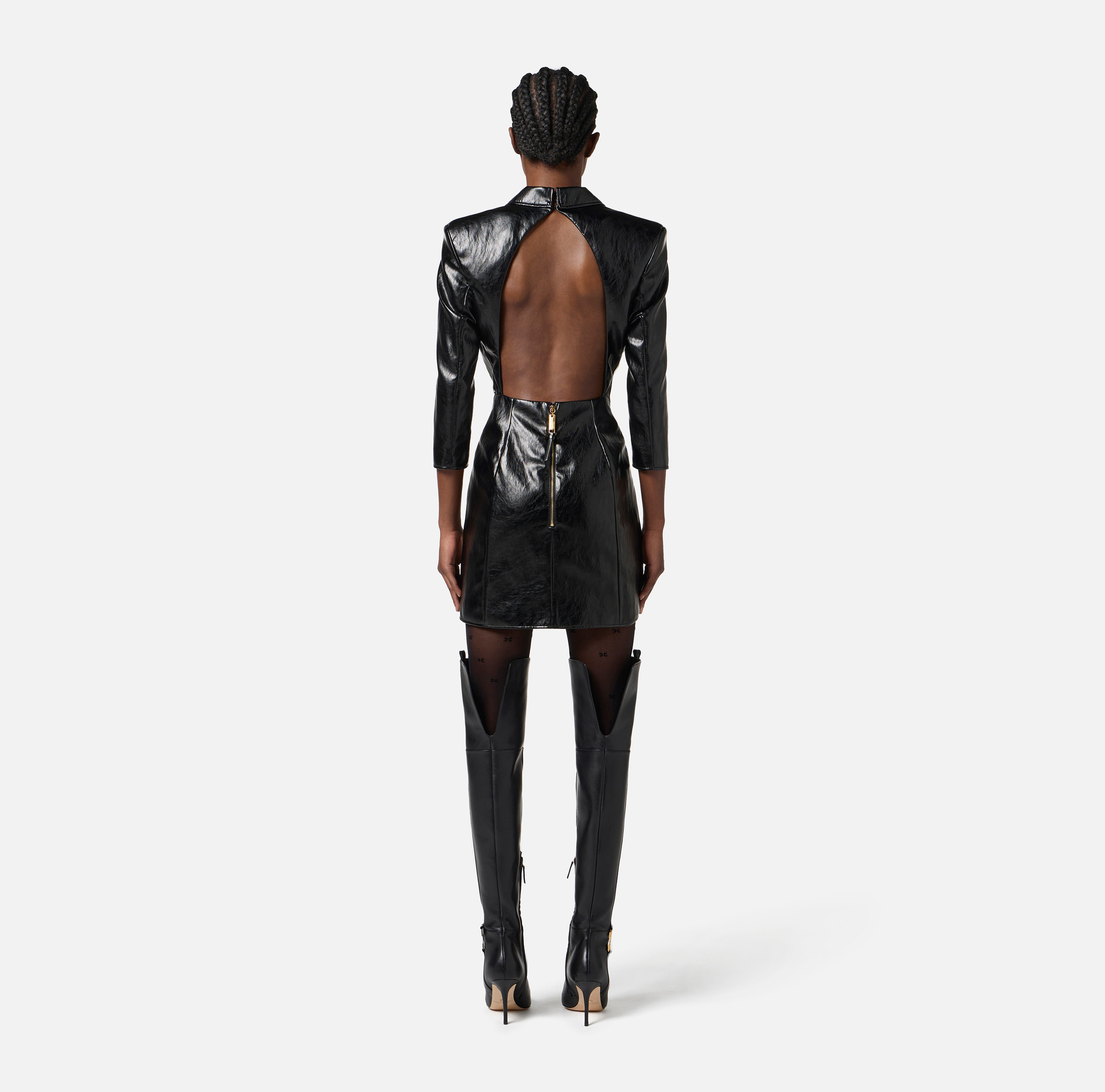 Crackled leather-effect dress with lapels | Elisabetta Franchi
