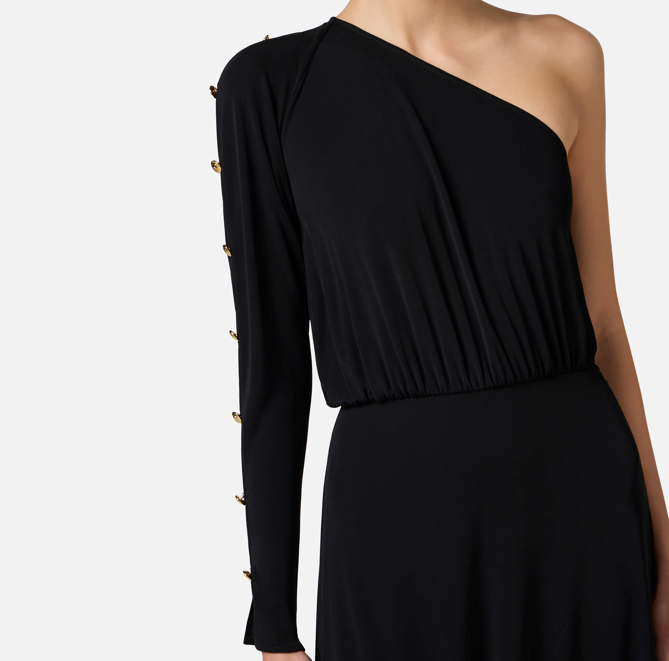 One-shoulder dress in jersey fabric with buttons