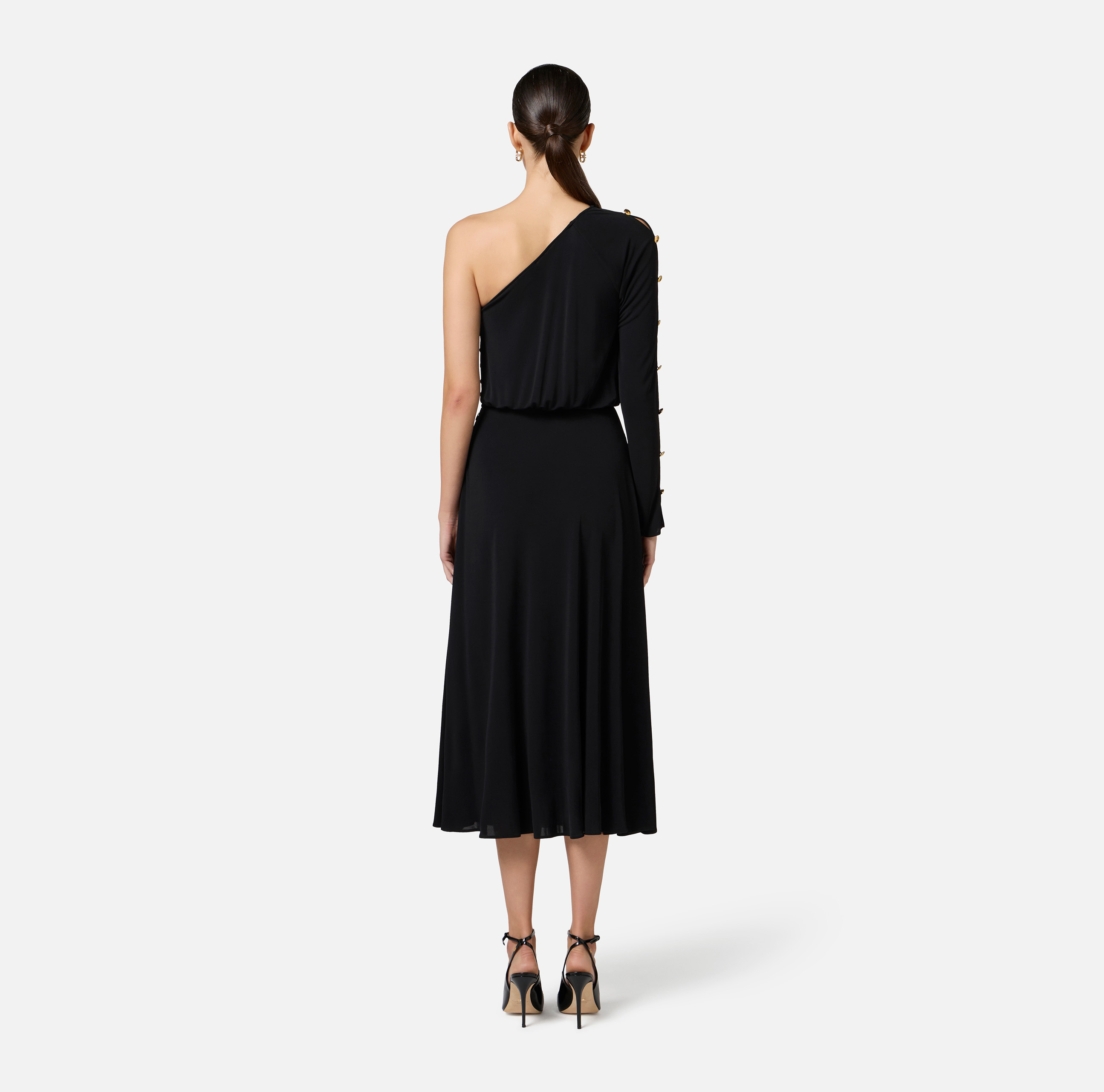 One-shoulder dress in jersey fabric with buttons