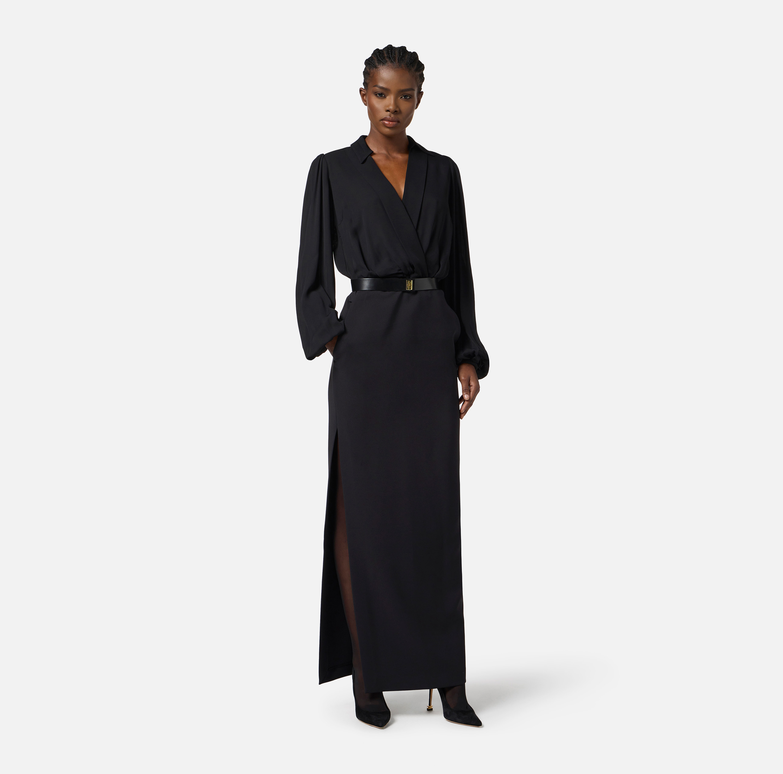 Long crepe shirt dress with belt | Elisabetta Franchi