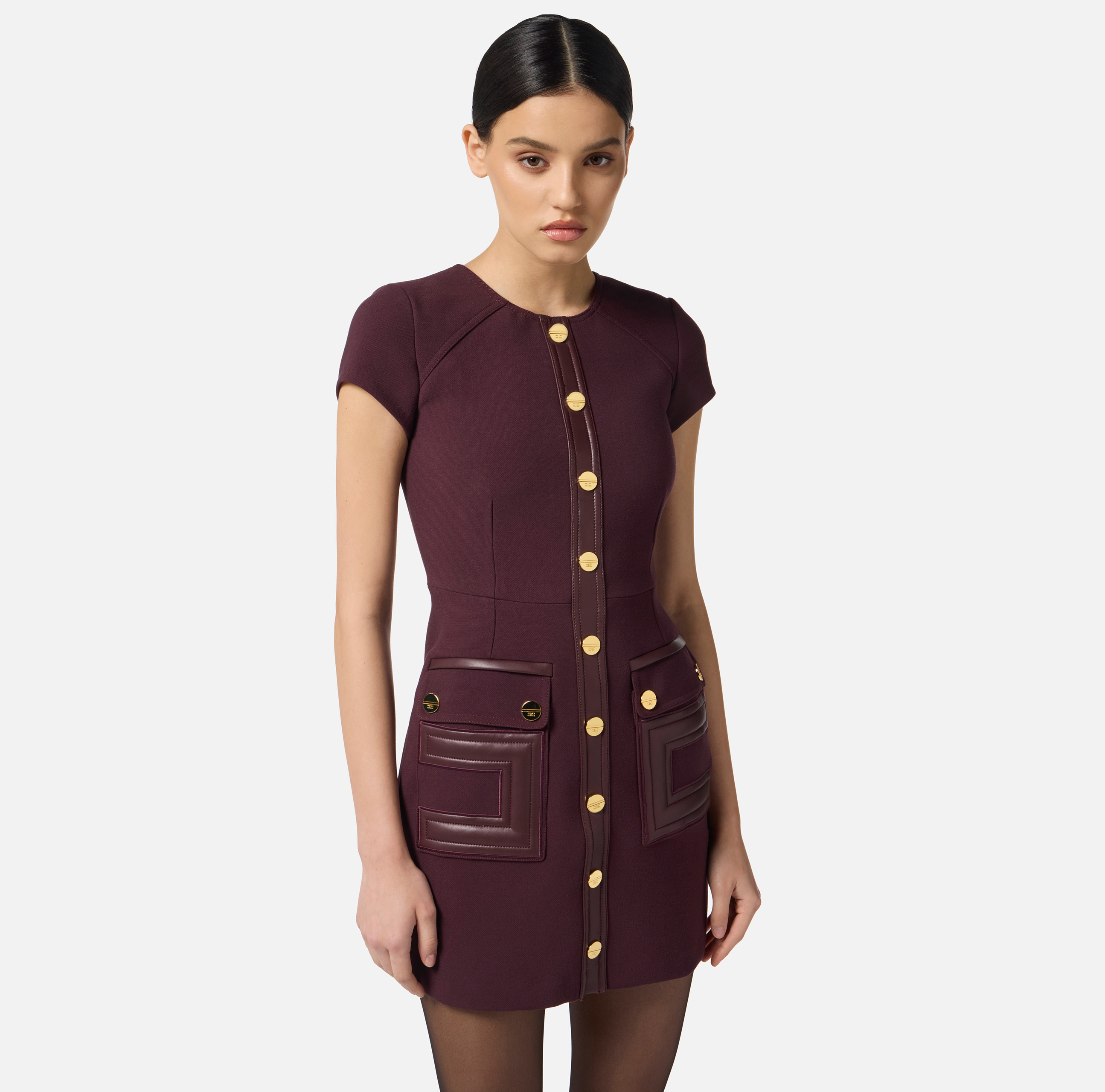 Dress in double-layer crêpe fabric with logo details