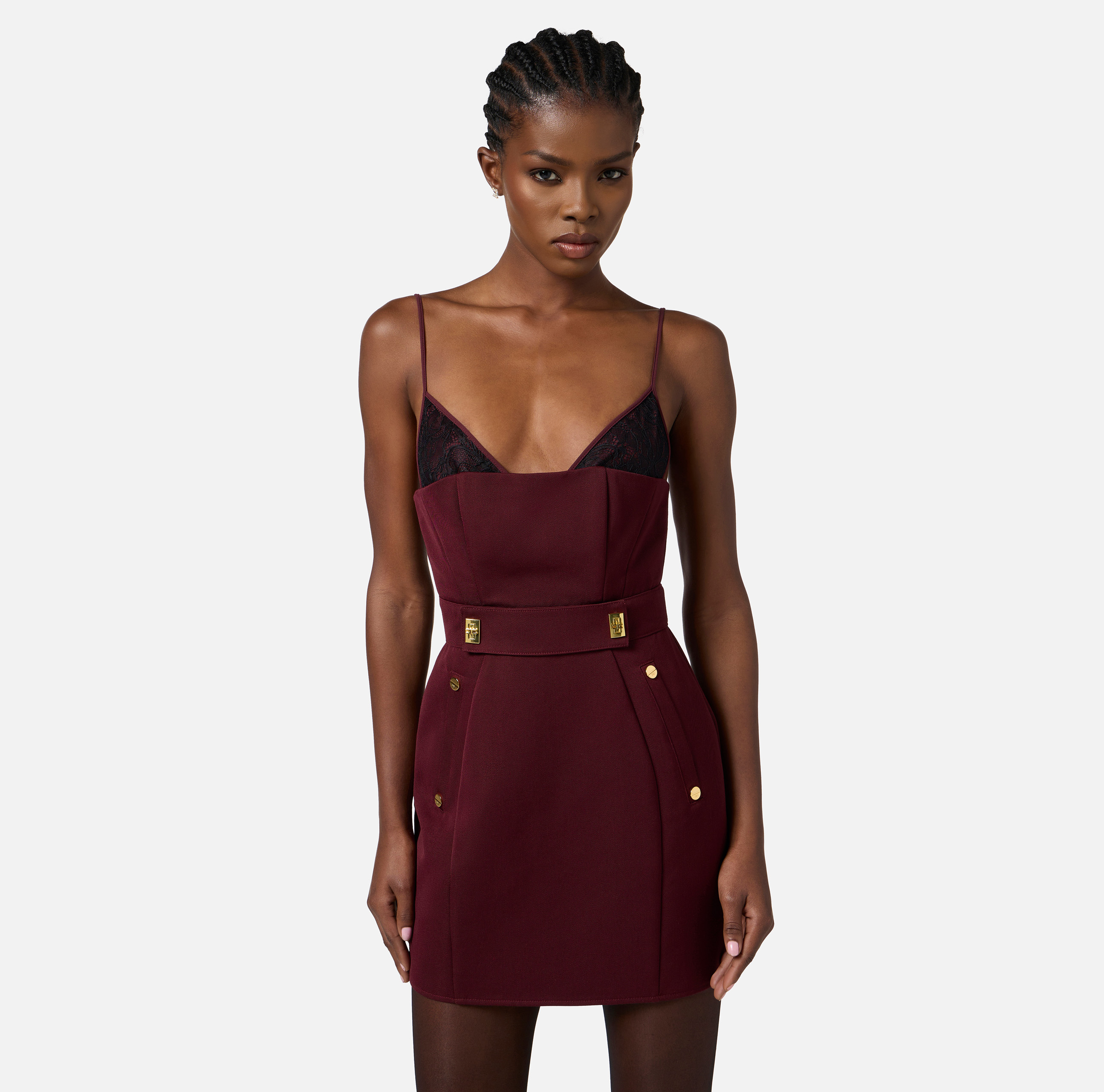Wool-blend gabardine dress with lace | Elisabetta Franchi