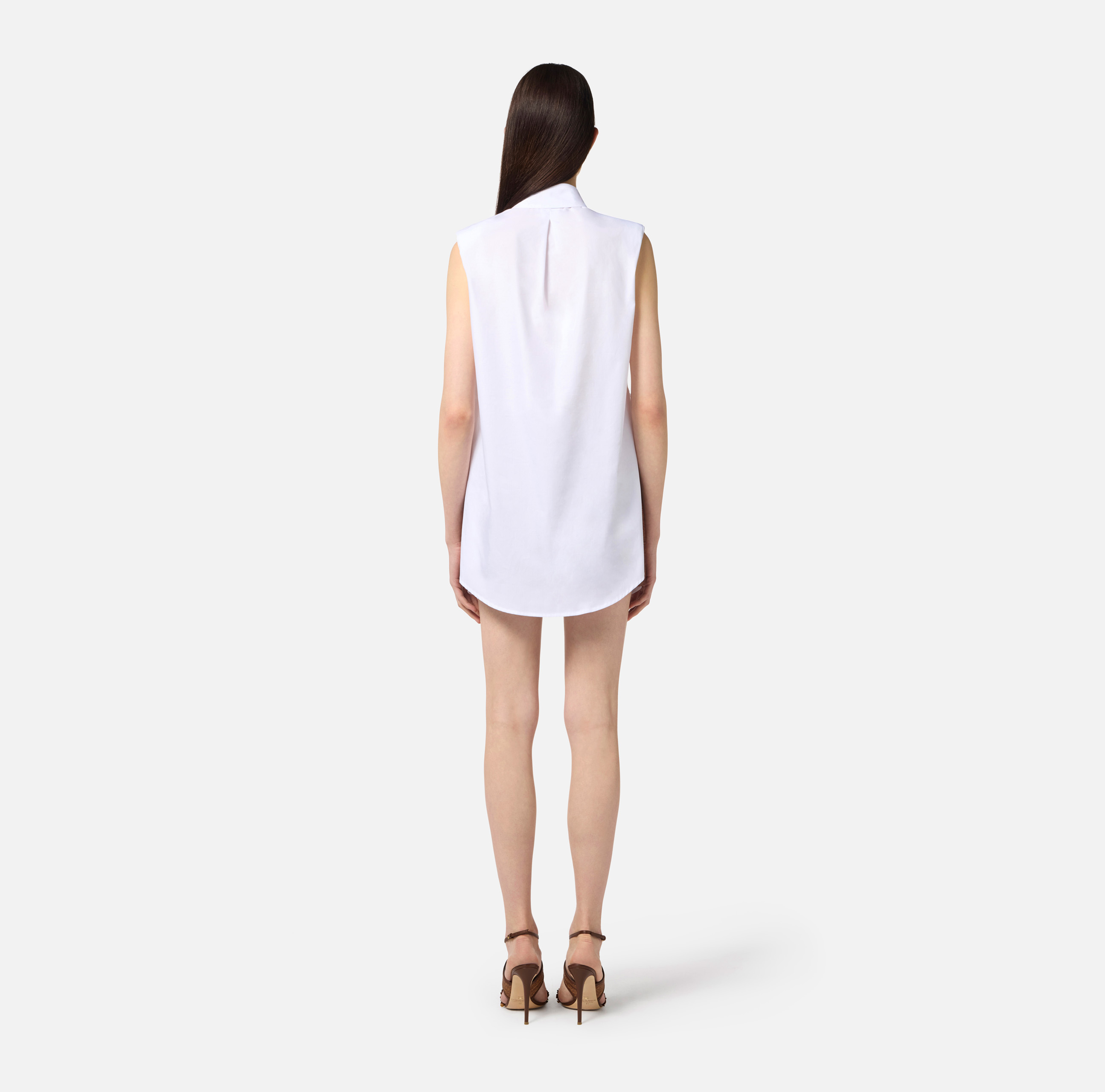 Cotton and raffia poplin dress with openwork embroideries