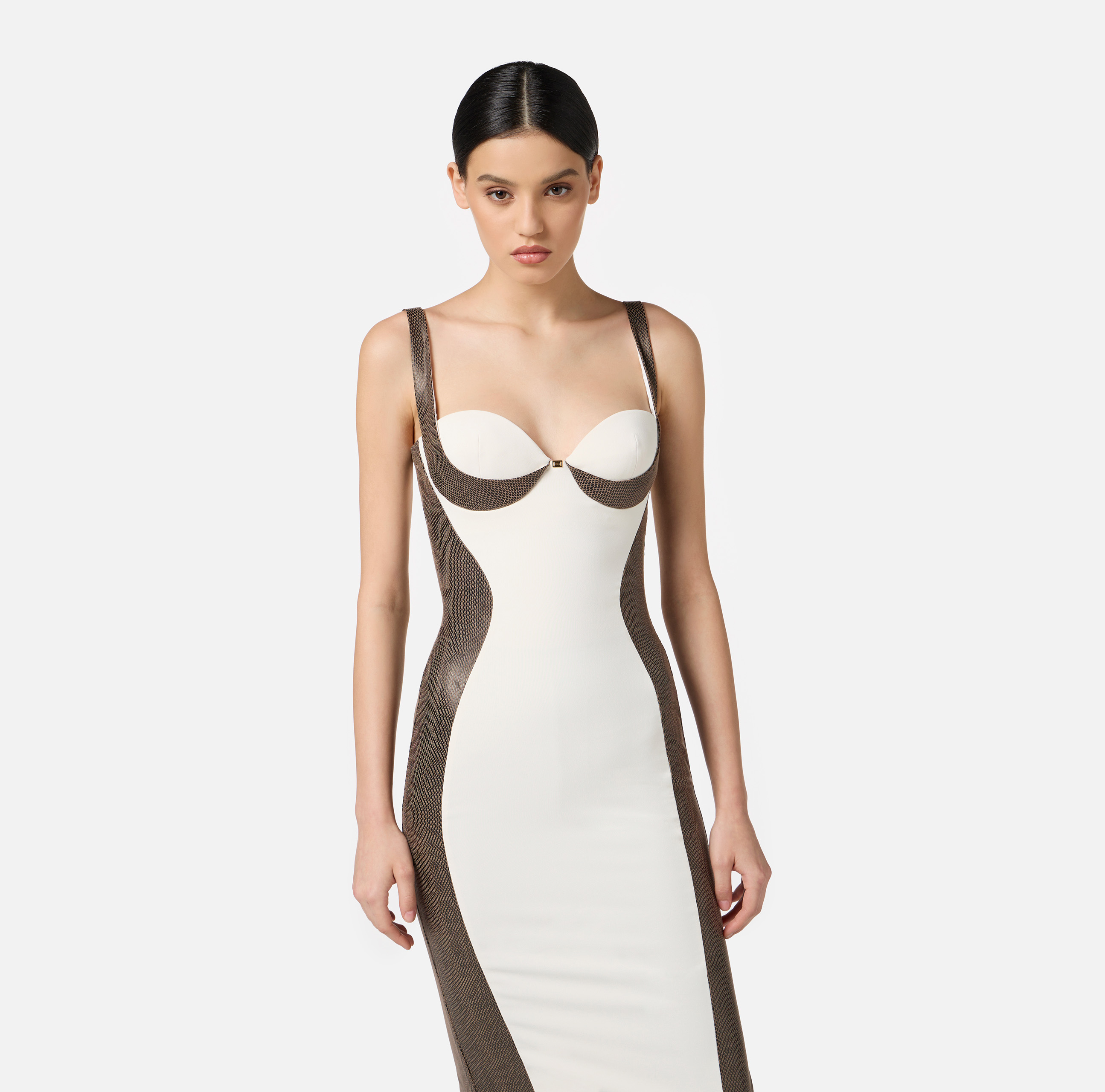 Dress in lightweight crêpe fabric with python-effect details