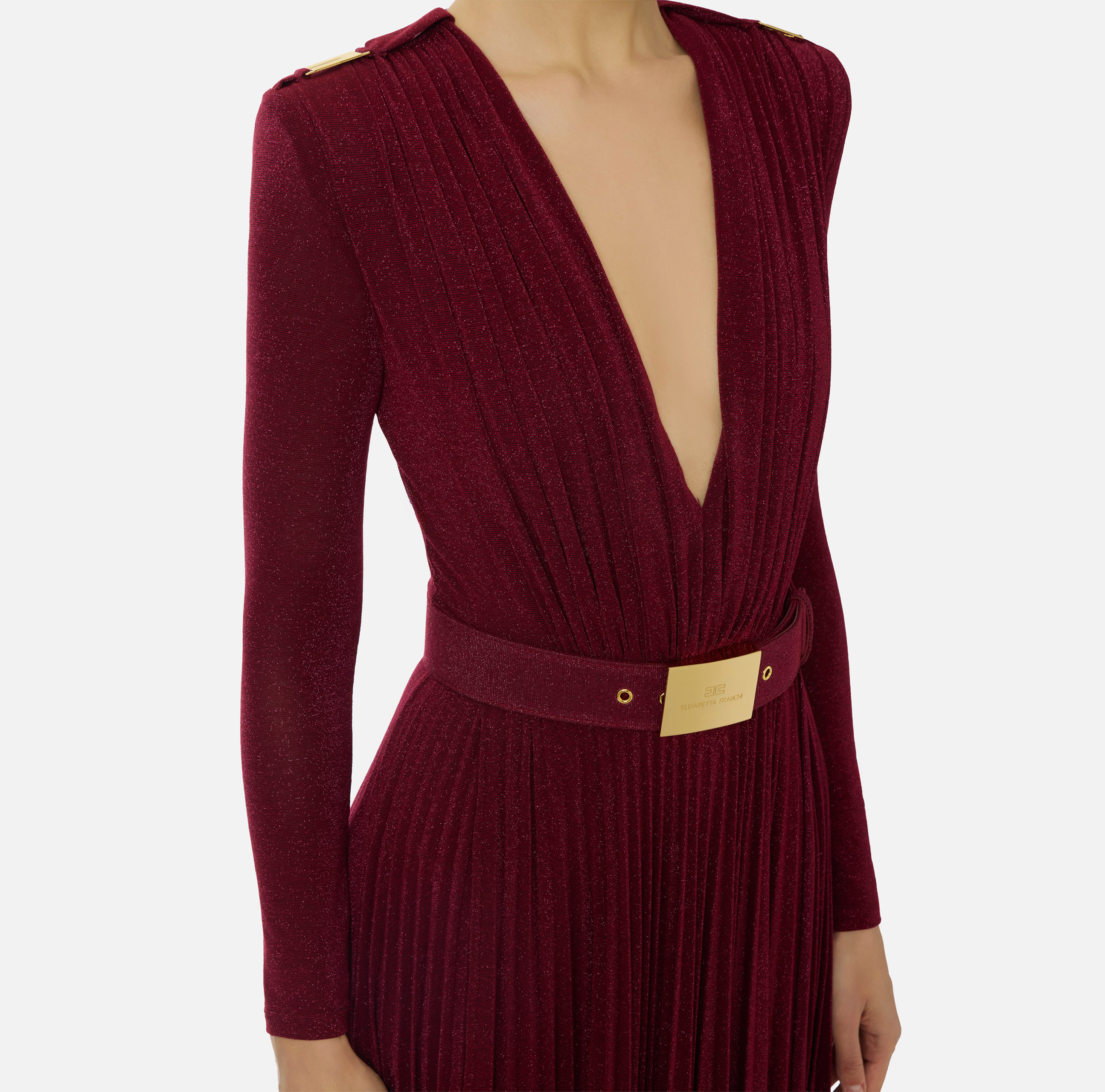 Red Carpet dress in lurex jersey with belt | Elisabetta Franchi