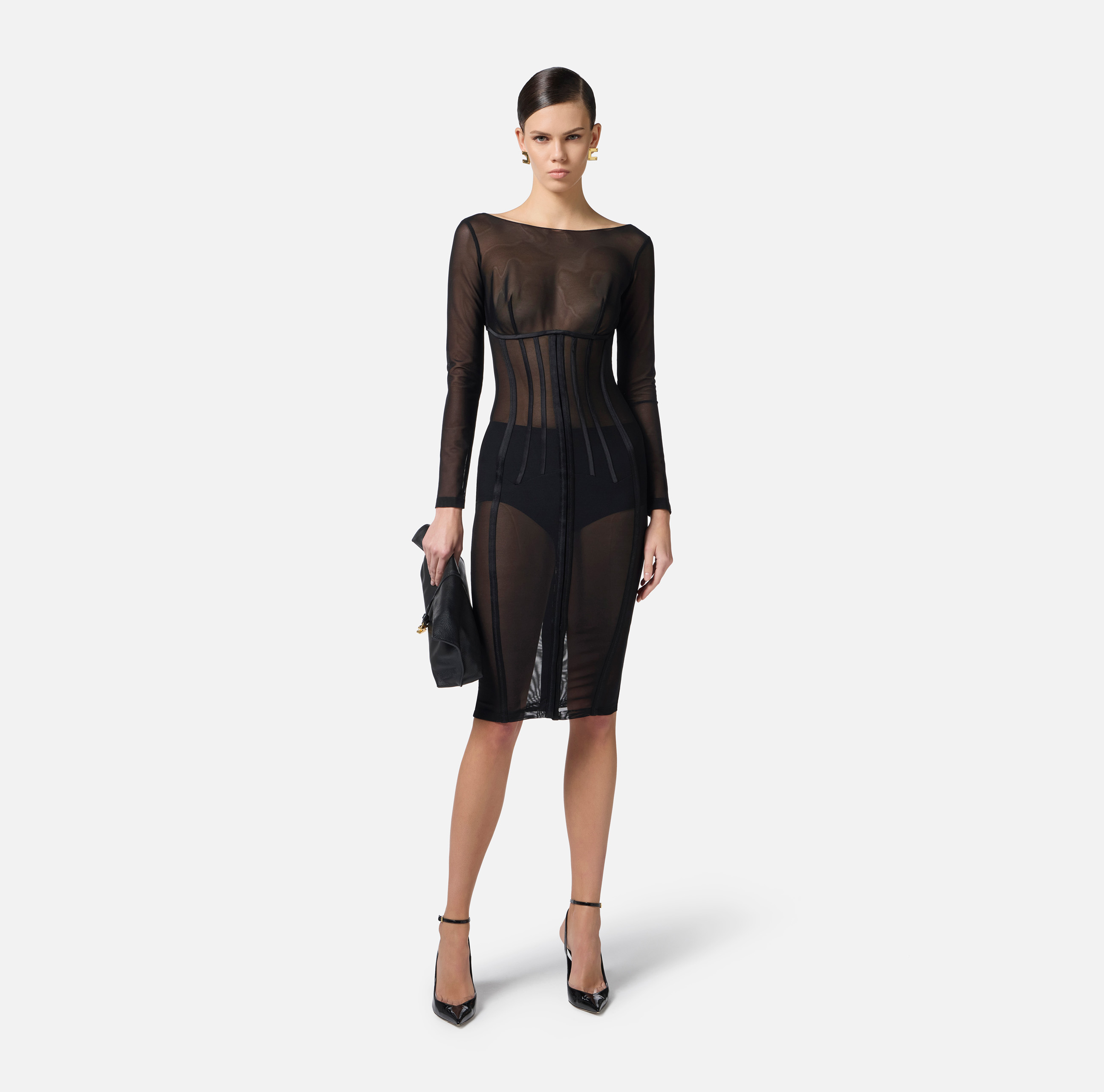 Elisabetta Franchi AB84052E2110 関税送料込 Elisabetta Franchi jewel-detail Openwork Maxi Dress | Black