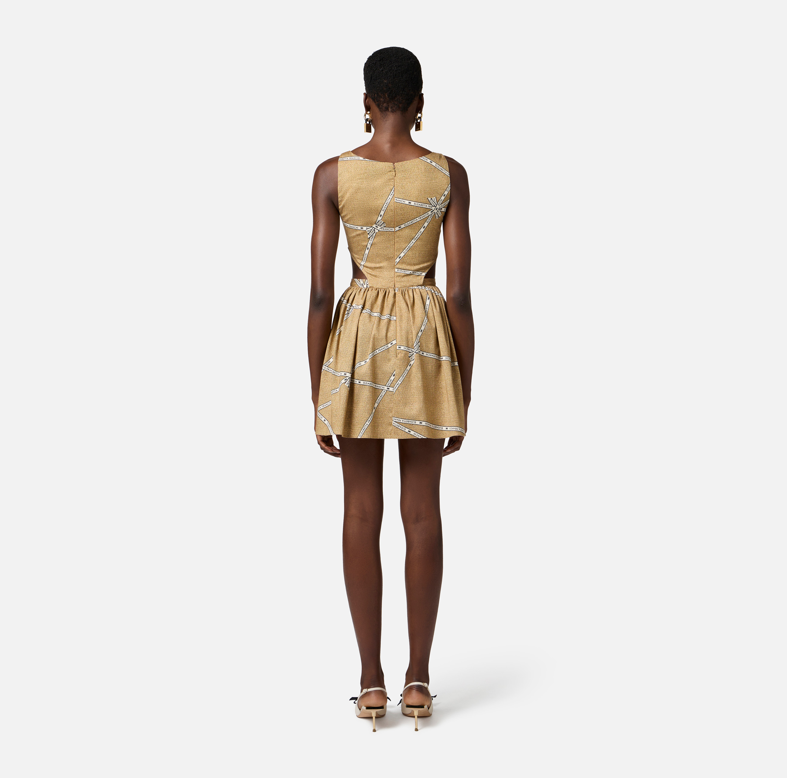 Cotton dress with raffia print and ribbon | Elisabetta Franchi