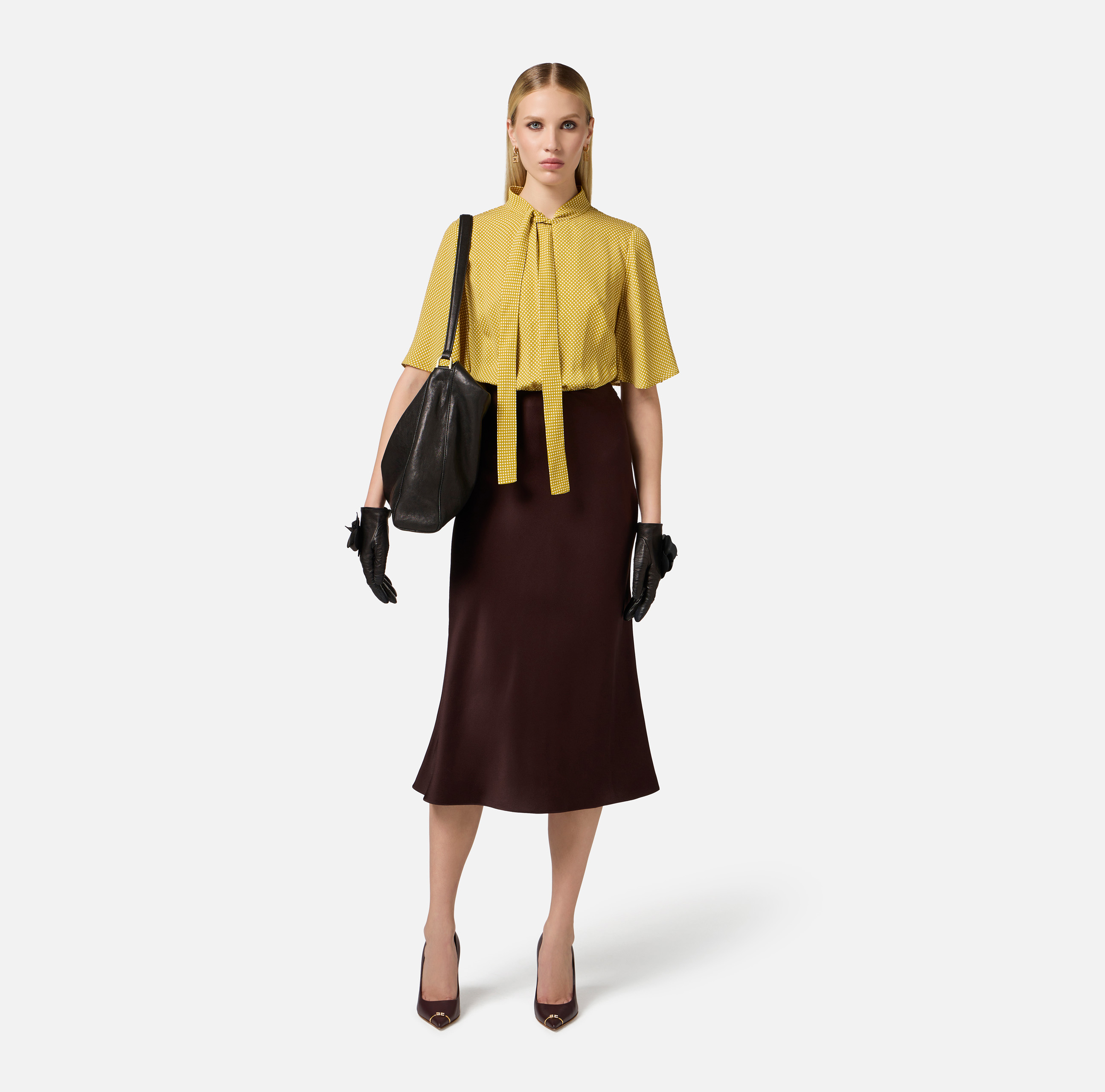 Dress in georgette fabric with polka dot print | Elisabetta