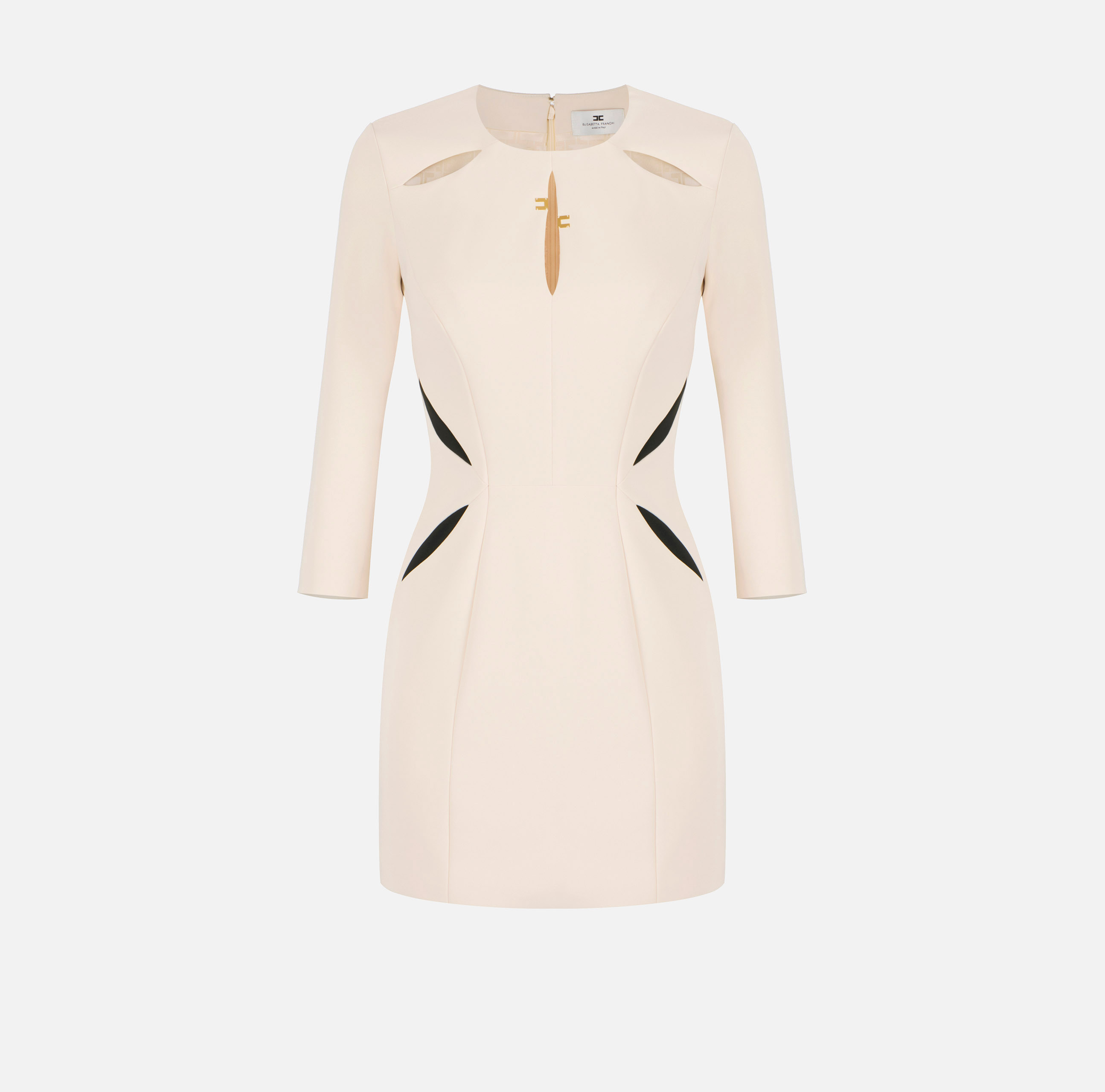 Mini dress in lightweight crêpe fabric with two-colour cut-outs