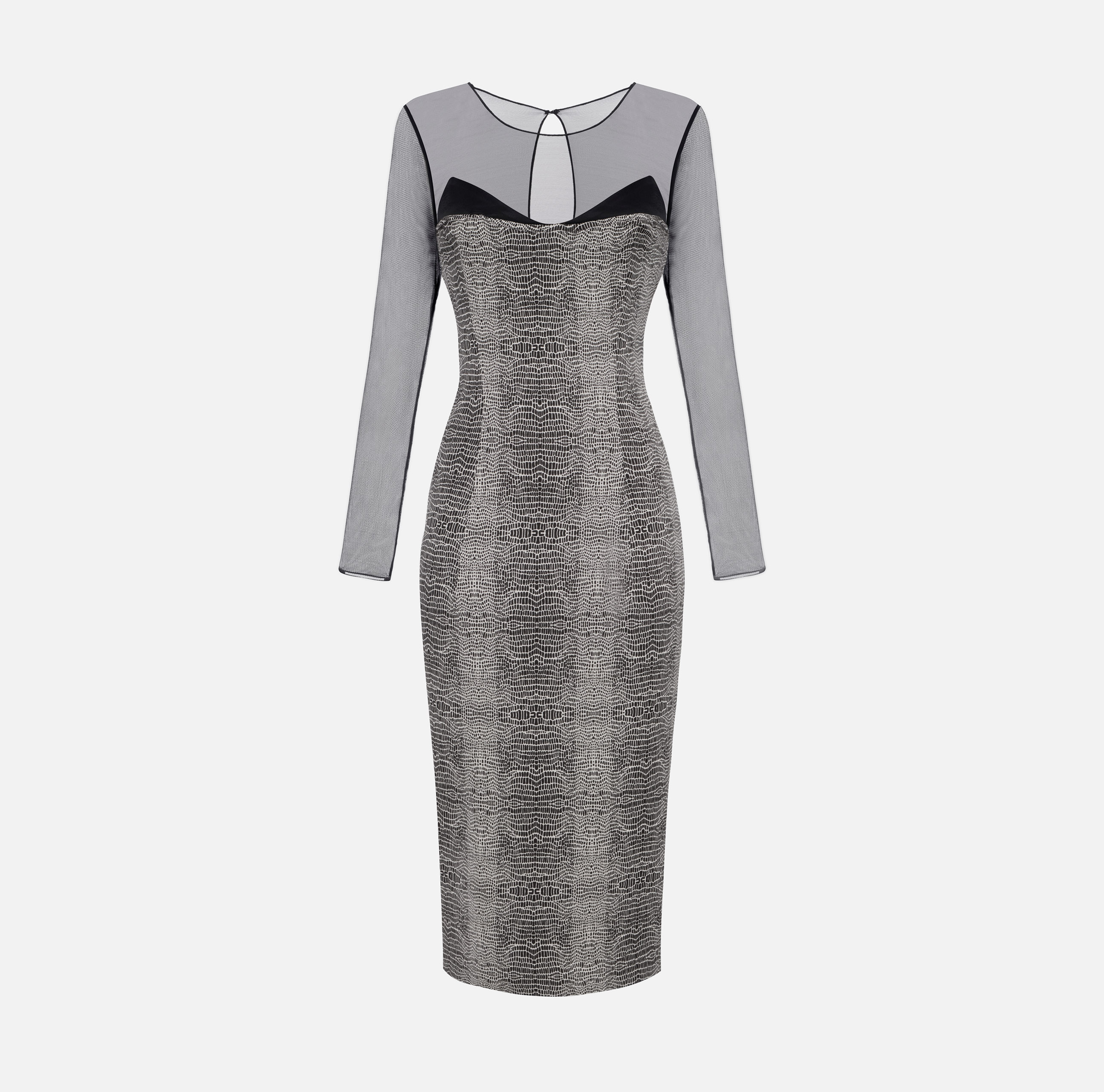 Dress in tulle, satin and crêpe with python print Elisabetta Franchi