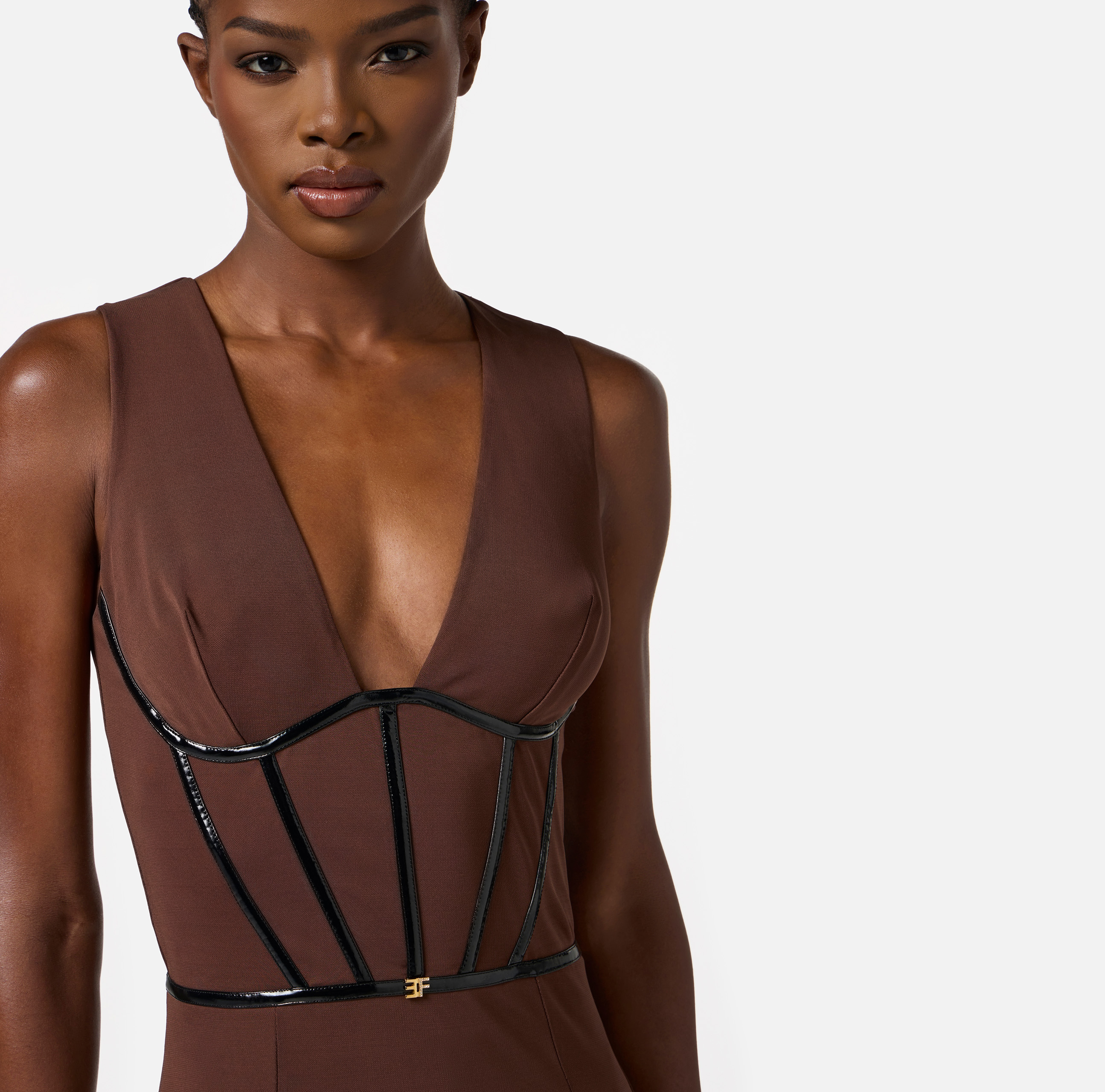 Dress in crêpe jersey fabric with vinyl details | Elisabetta