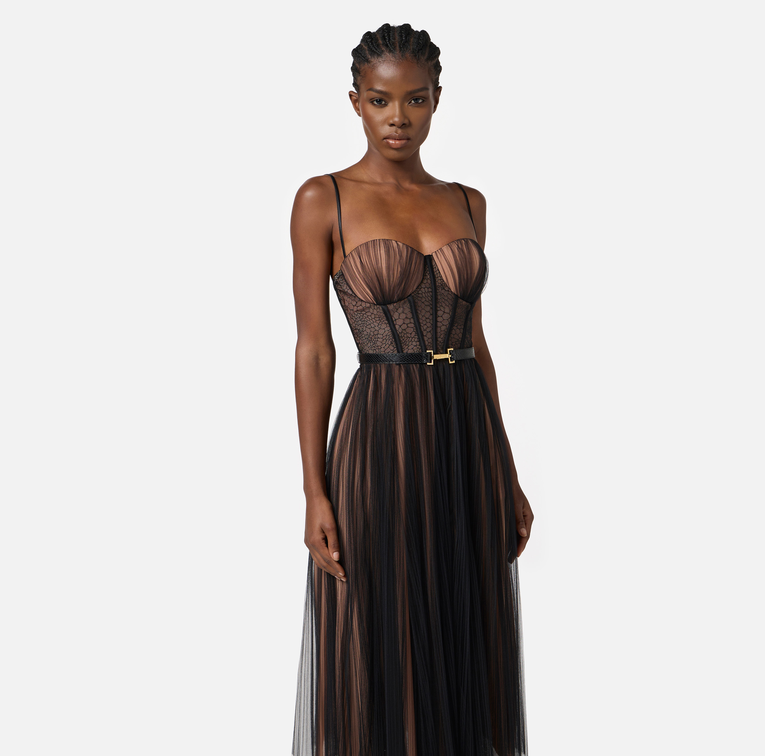 Bustier dress in tulle fabric with belt | Elisabetta Franchi