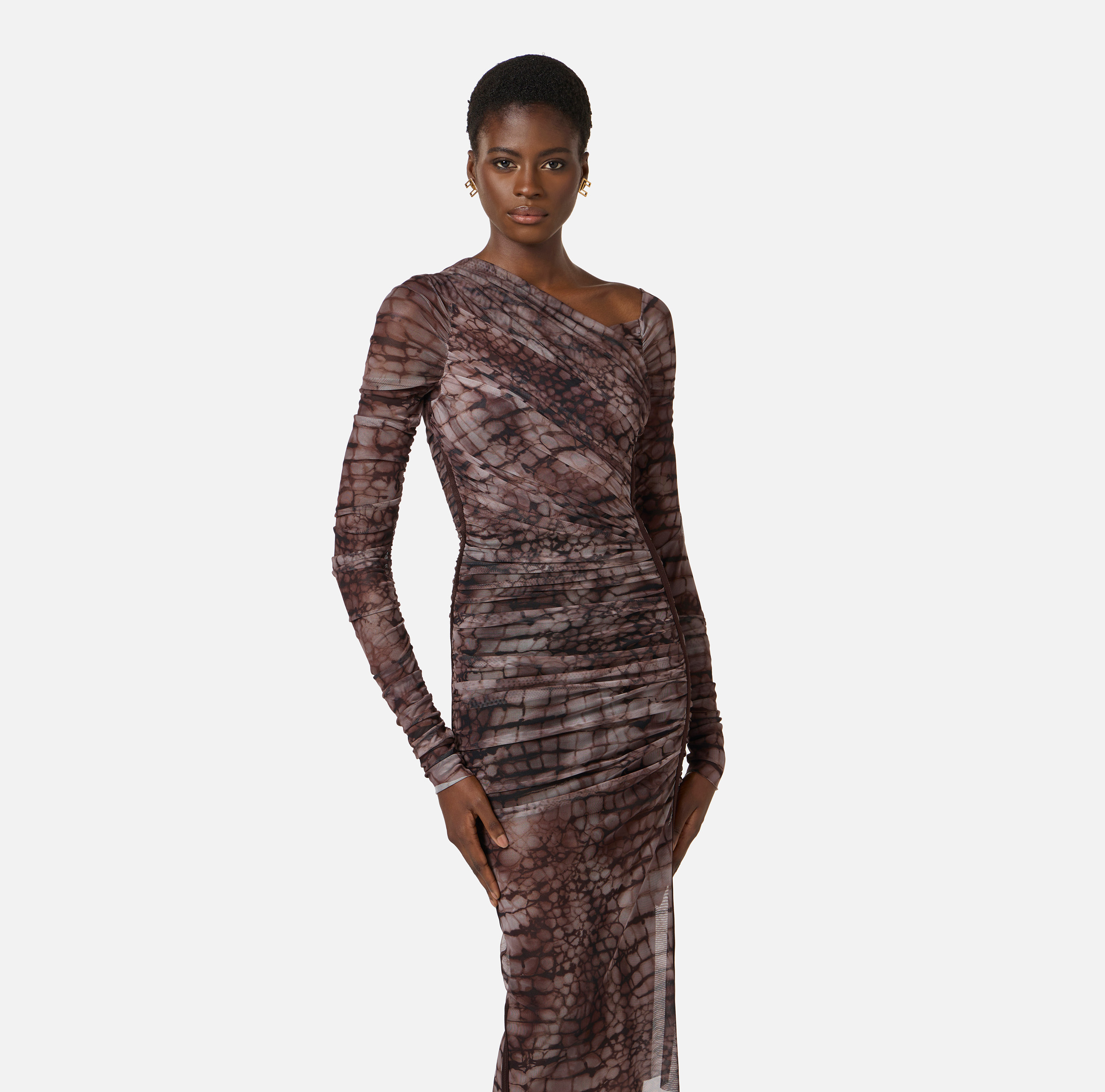 Dress in tulle fabric with alligator print | Elisabetta Franchi