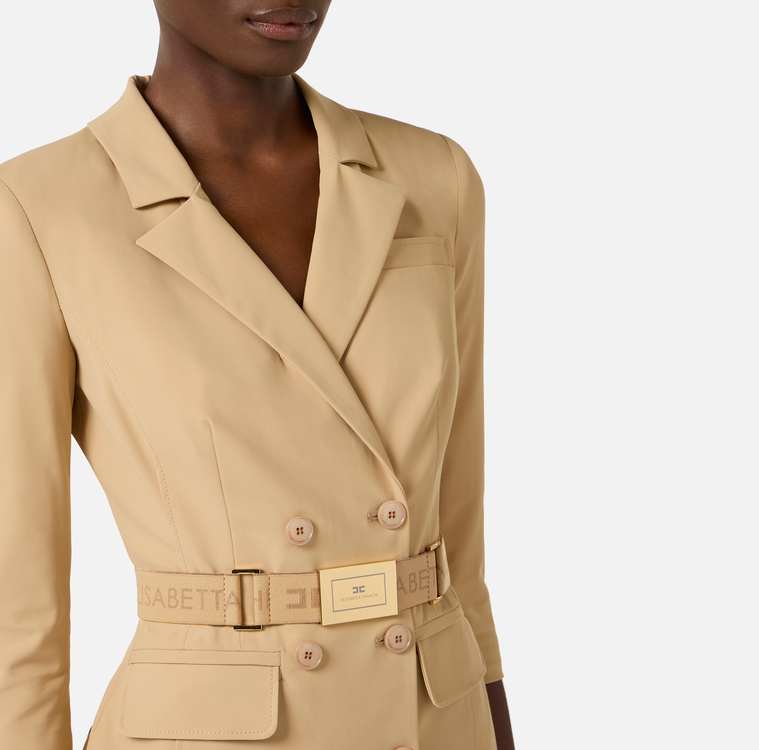 ELISABETTA FRANCHI Wide Beige Textile High Waist Belt sz 42 (XS/S) AM37T57E2 Elisabetta Franchi Knit Dress with Belt main image 2