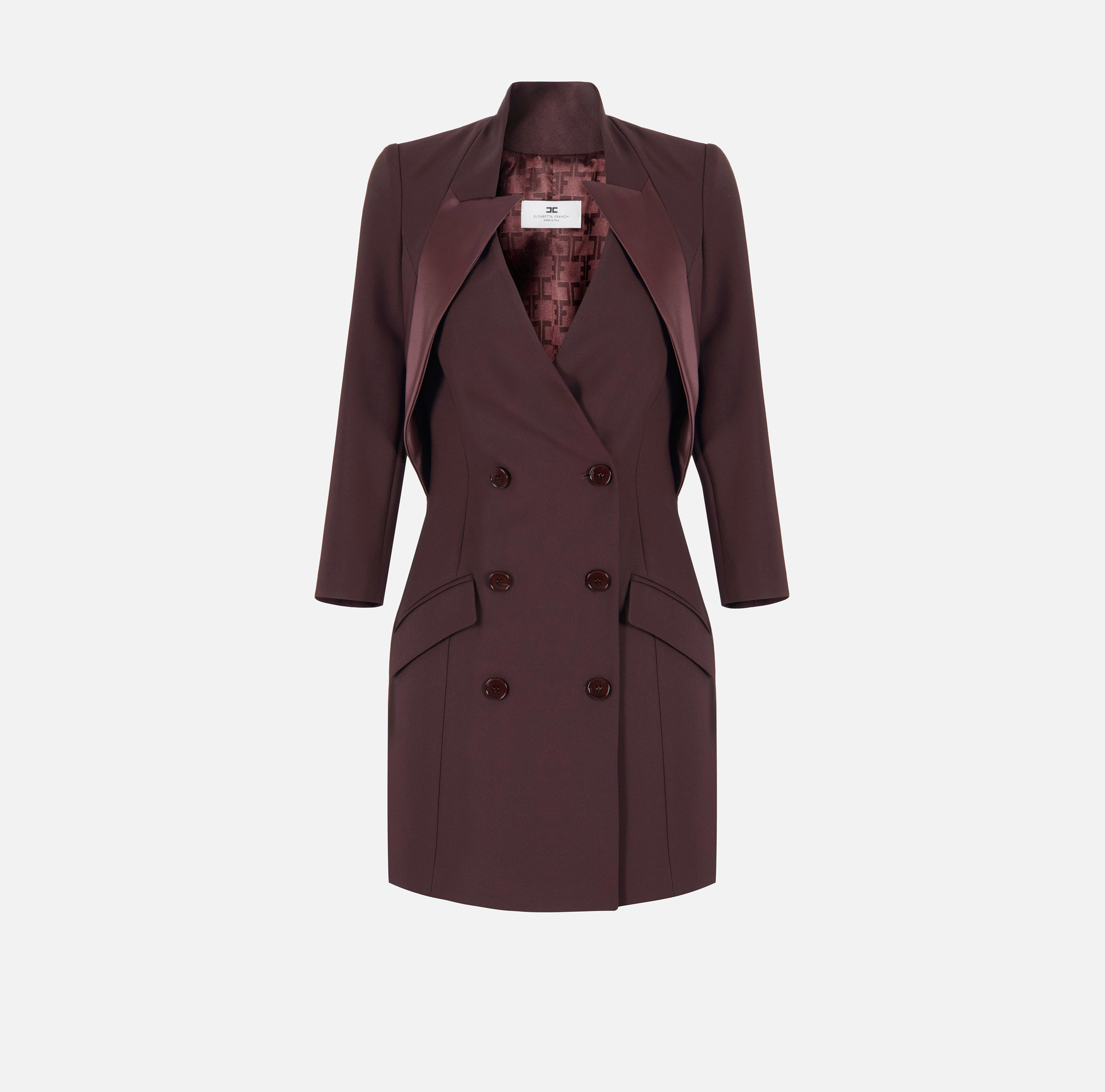 Elisabetta Franchi Dress in lightweight crpe fabric with satin lapels Elisabetta Franchi Dress in lightweight crpe fabric with satin lapels