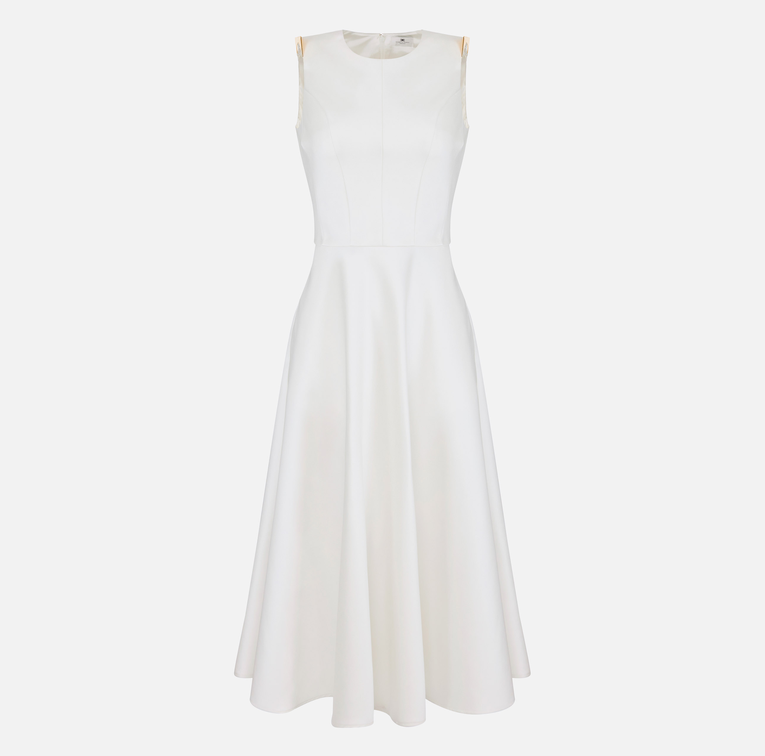 Duchess satin dress with jewel details on the shoulders