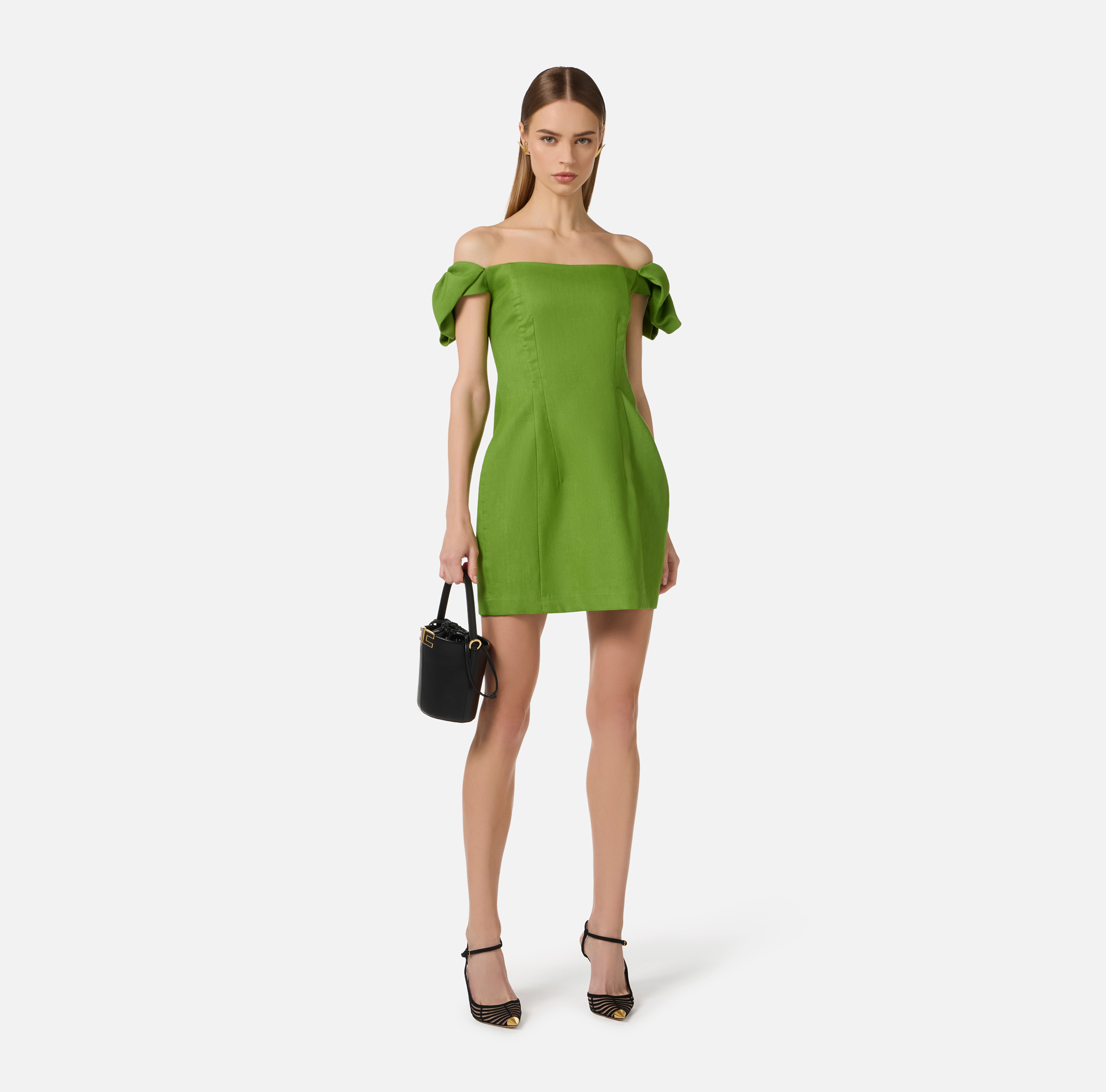 ELISABETTA FRANCHI ノースリーブミニワンピース Linen-blend mini dress | Elisabetta Franchi