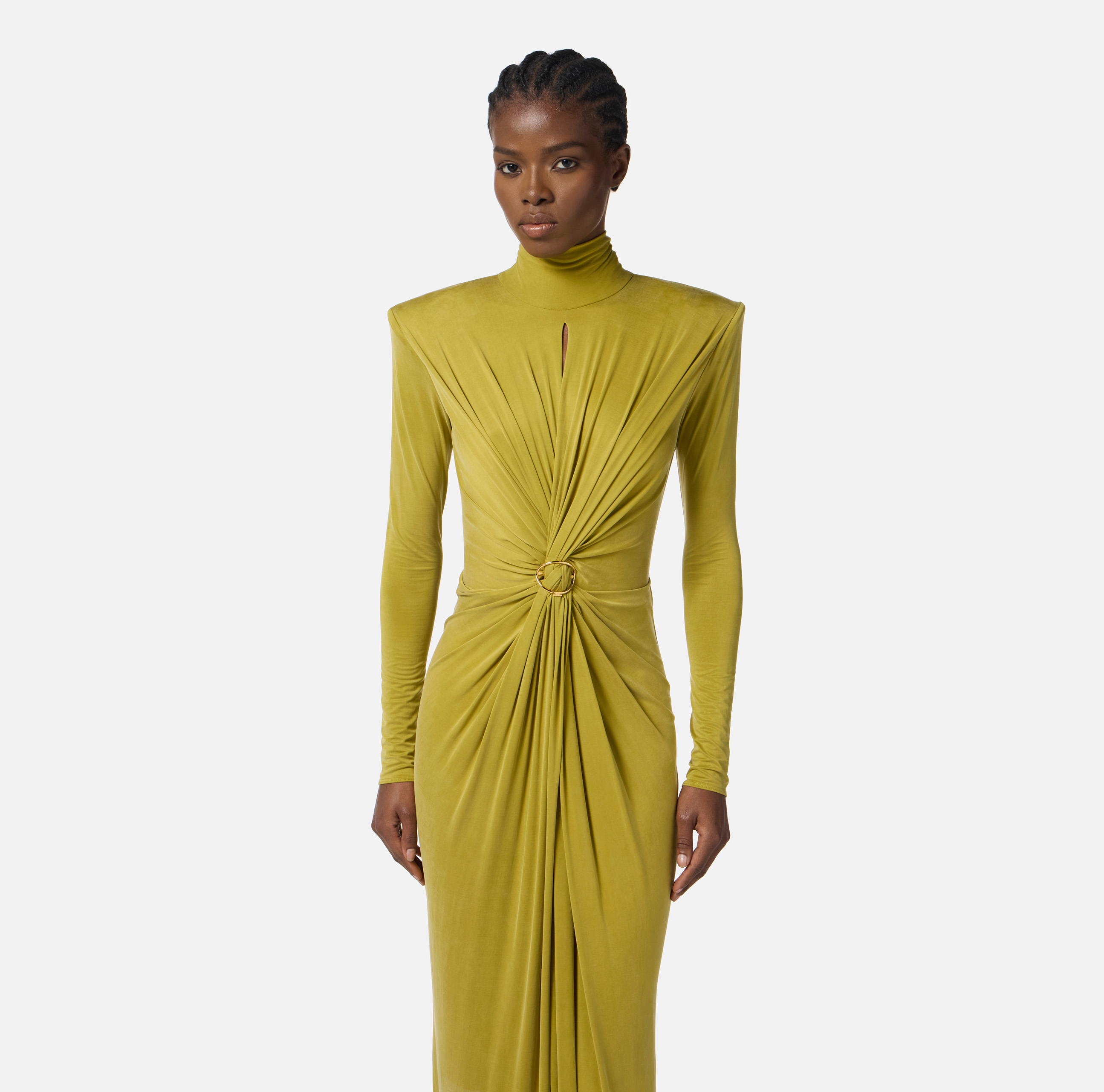 Red Carpet dress in cupro jersey with draping | Elisabetta Franchi