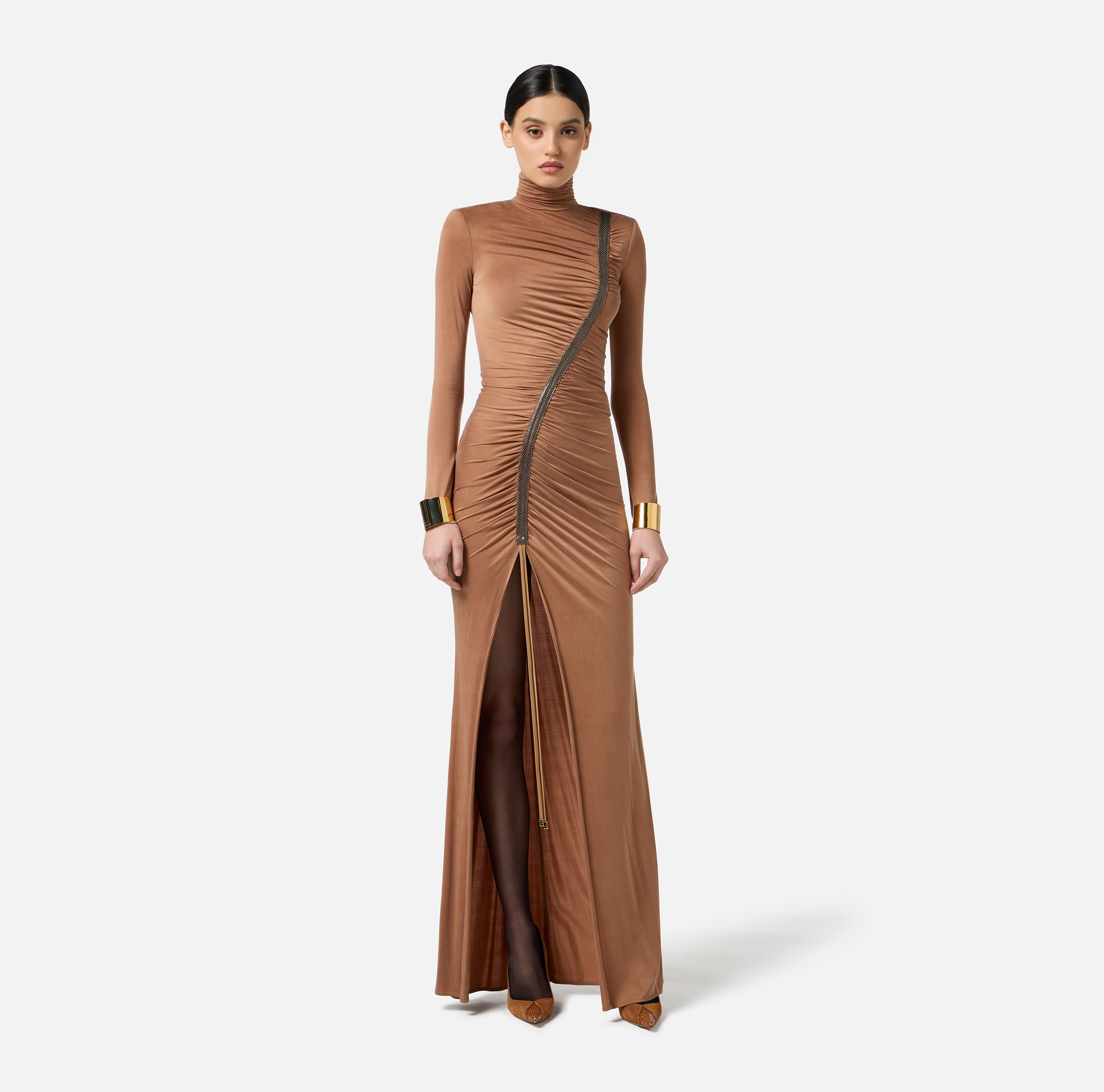 Red Carpet dress in cupro jersey fabric with python details