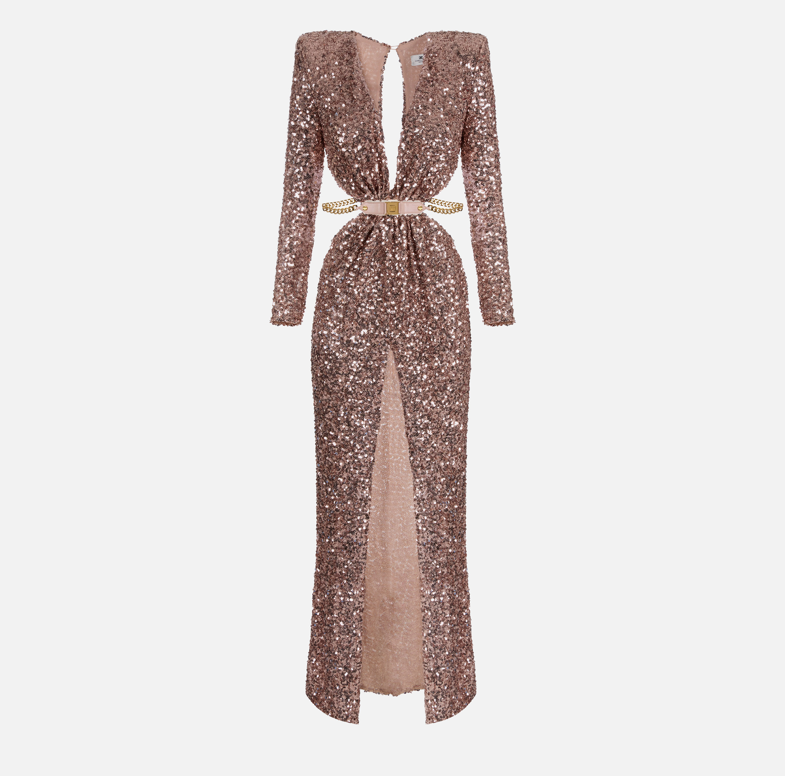 green emerald velvet dress ELISABETTA FRANCHI RED CARPET NUDE DRESS WITH PETALS – FerrarisBoutique main image 1