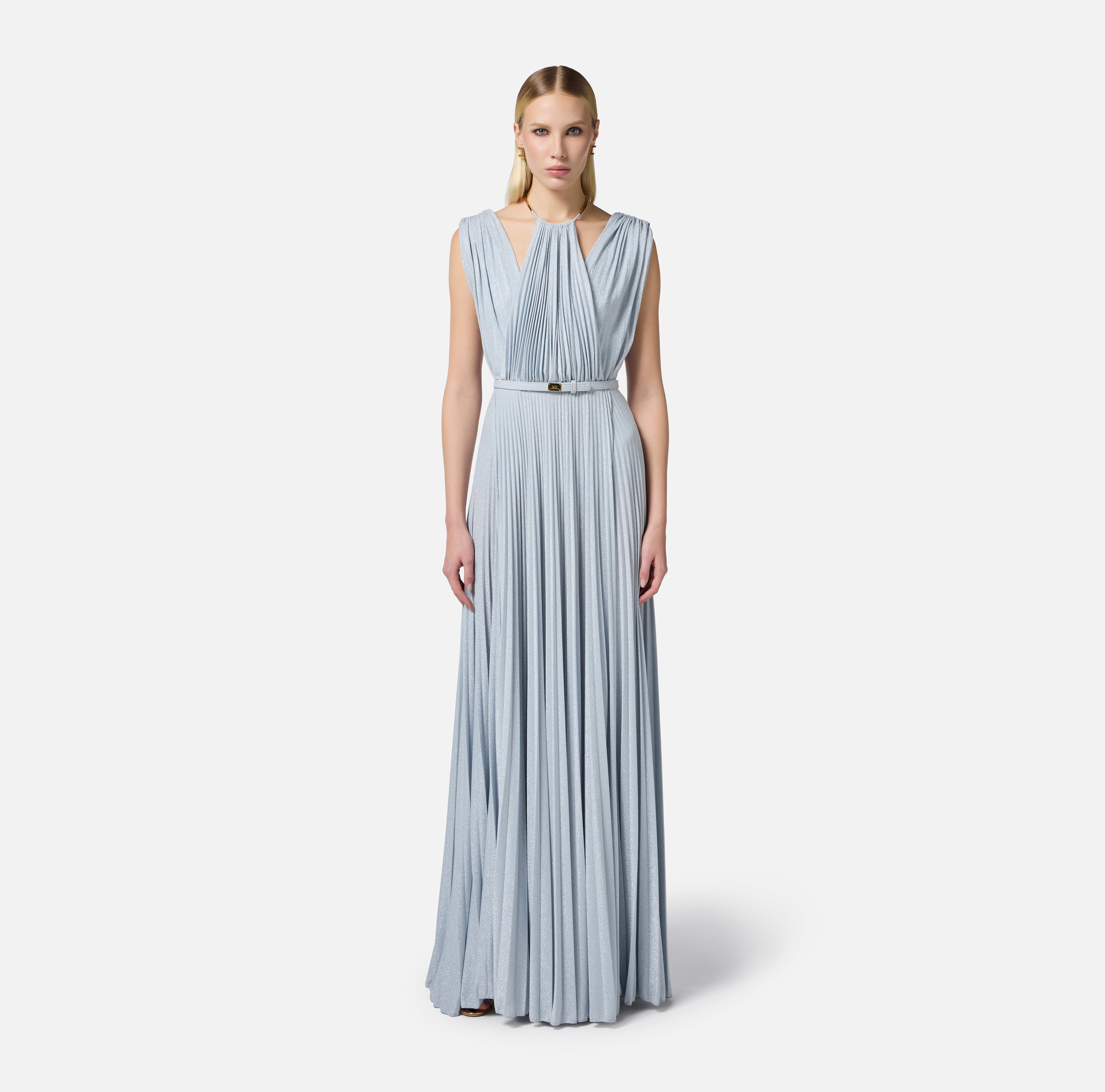Red Carpet dress made of lurex jersey fabric with belt