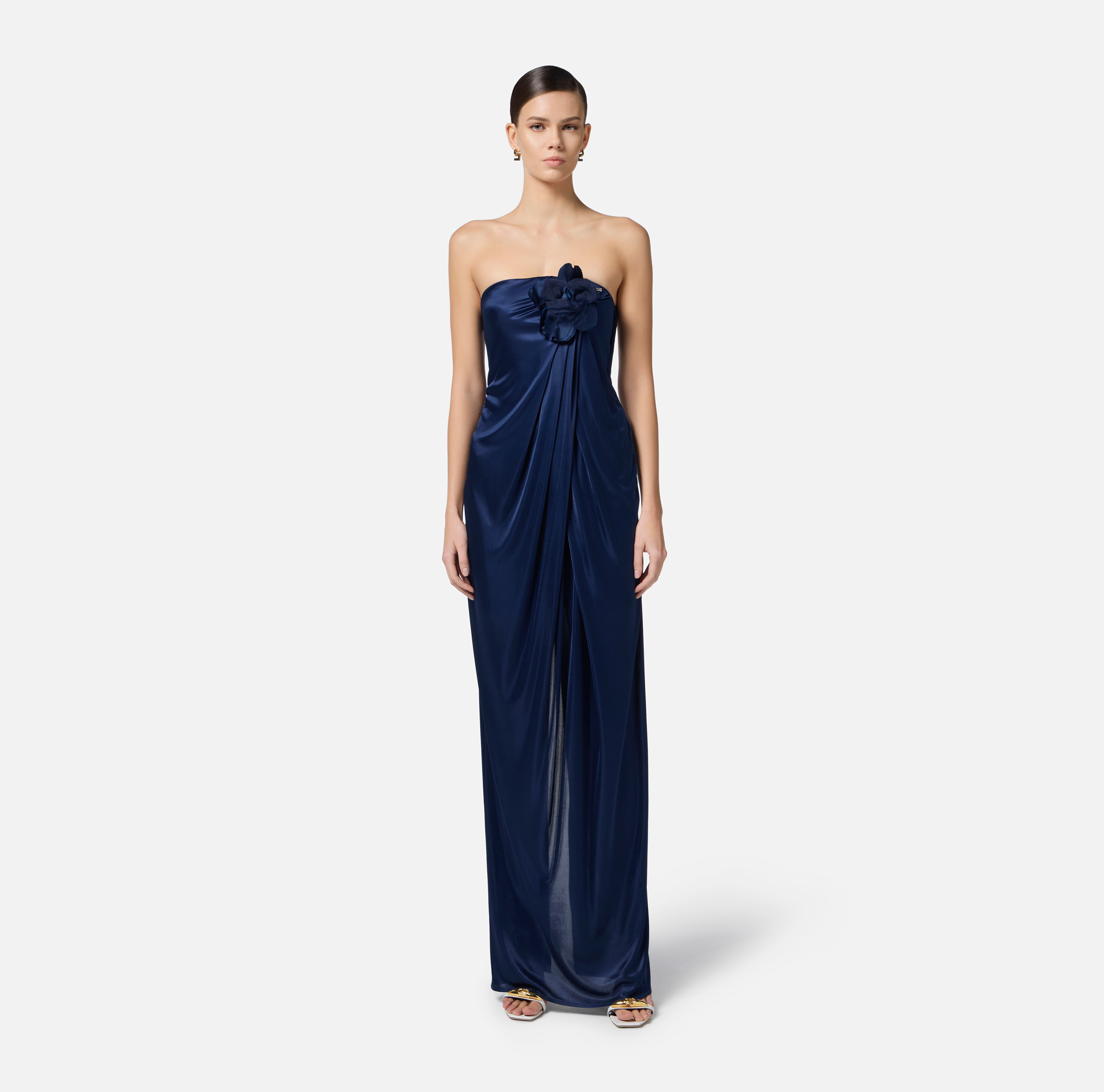ワンピース ELISABETTA FRANCHI Red carpet dress silk embroidered Red Carpet dress in silk georgette fabric and embroidered