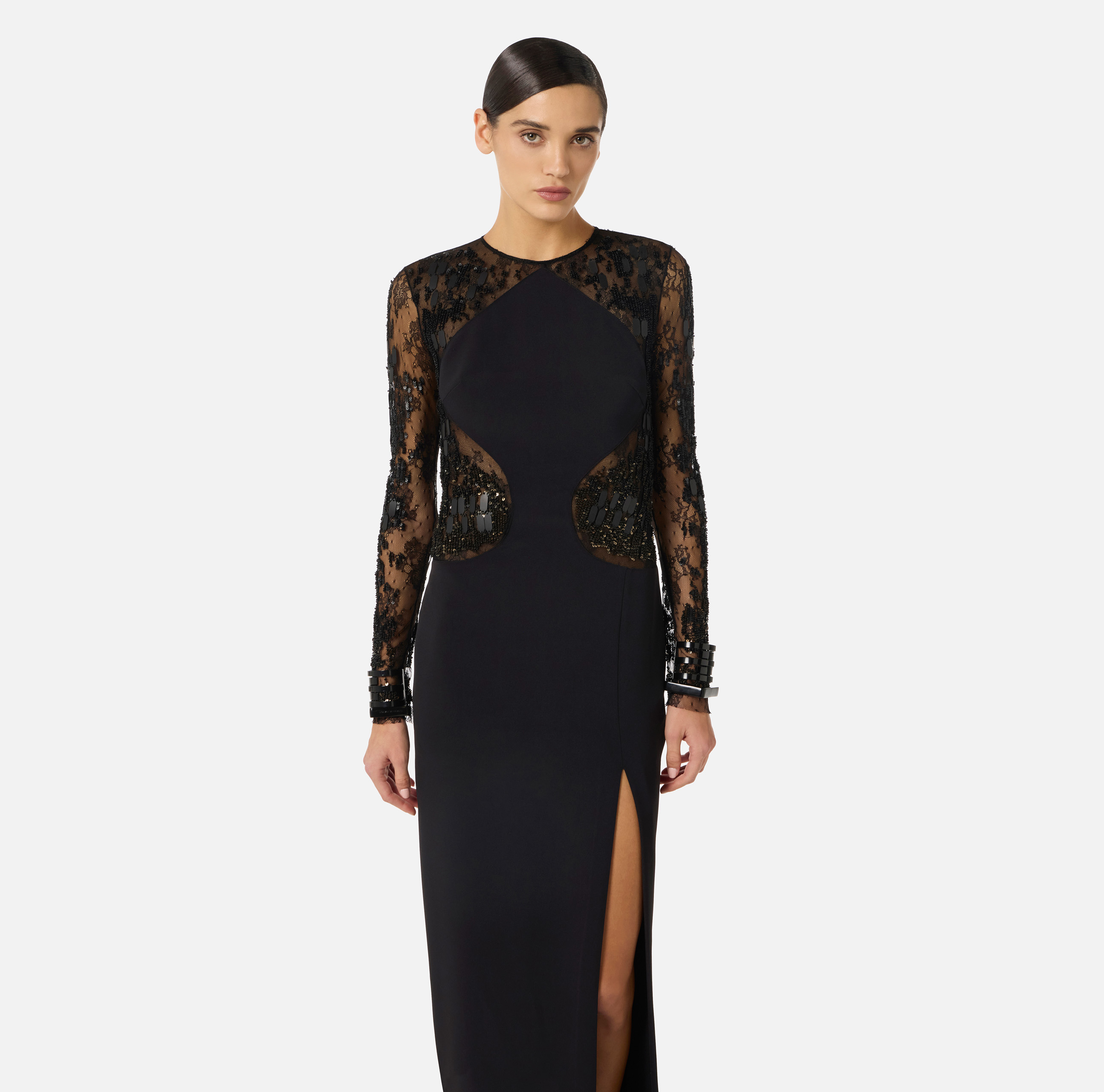 blue and gold long dress Ladivine CD736 Elegant Fitted Formal Embellished Satin Gown Rose Gold / 0 main image 1