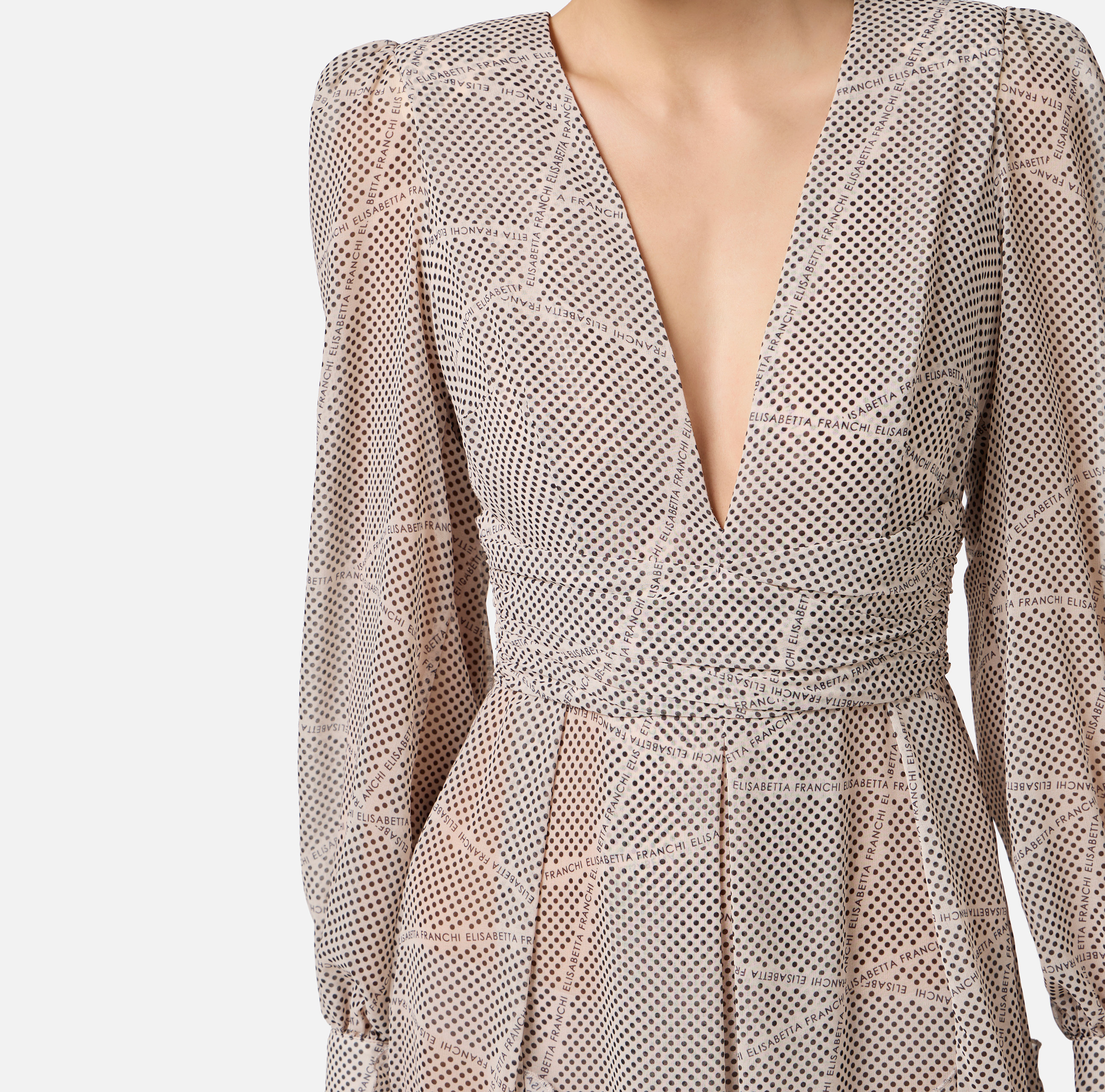 Red Carpet dress in georgette fabric with polka dot print