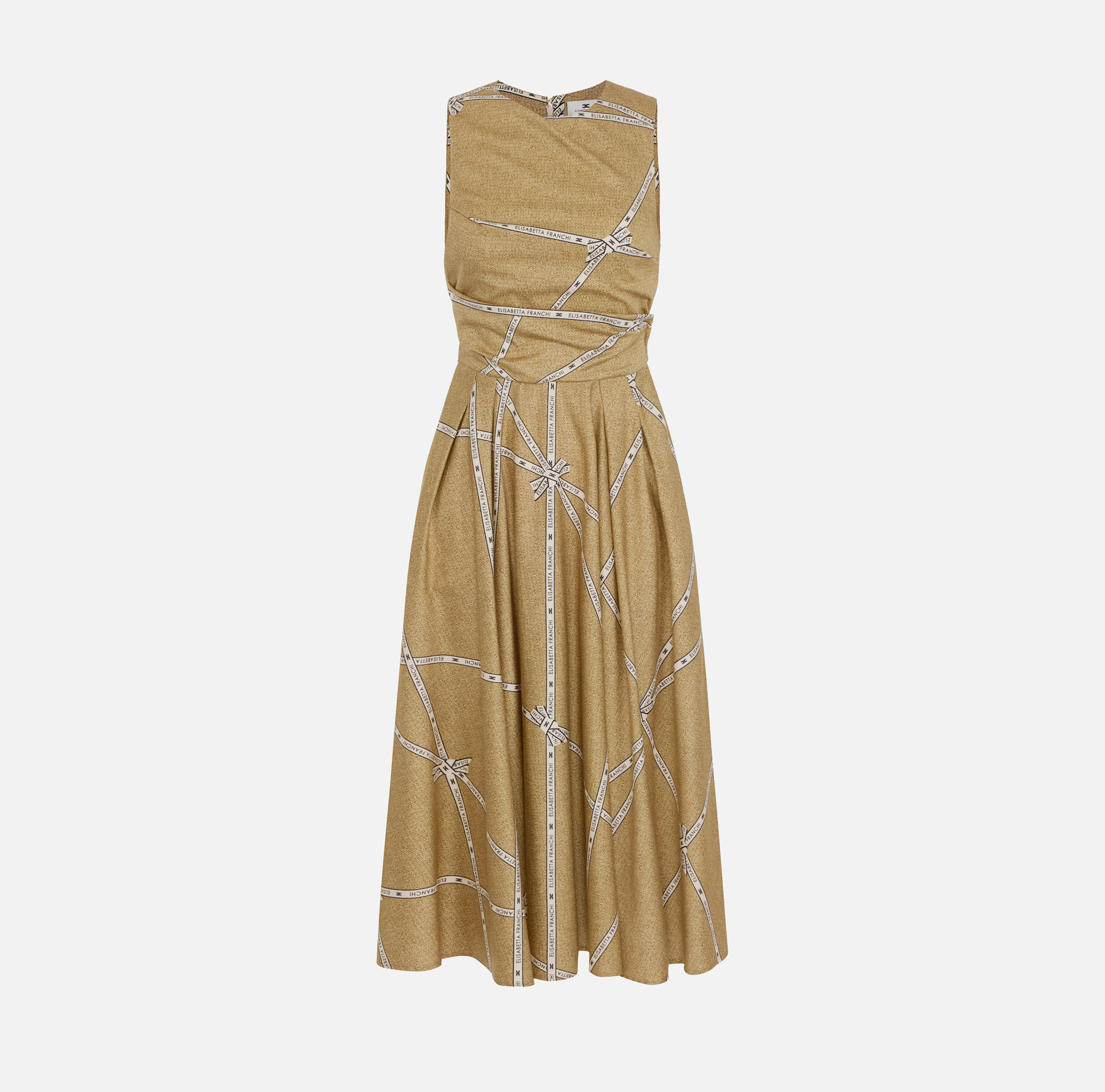Cotton dress with raffia print and ribbon | Elisabetta Franchi
