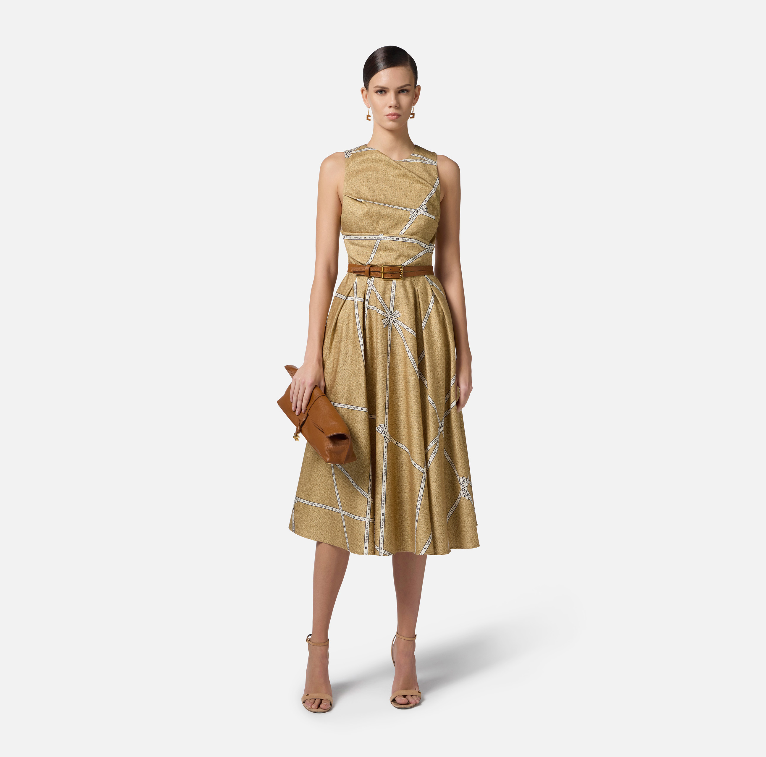 Cotton dress with raffia print and ribbon | Elisabetta Franchi